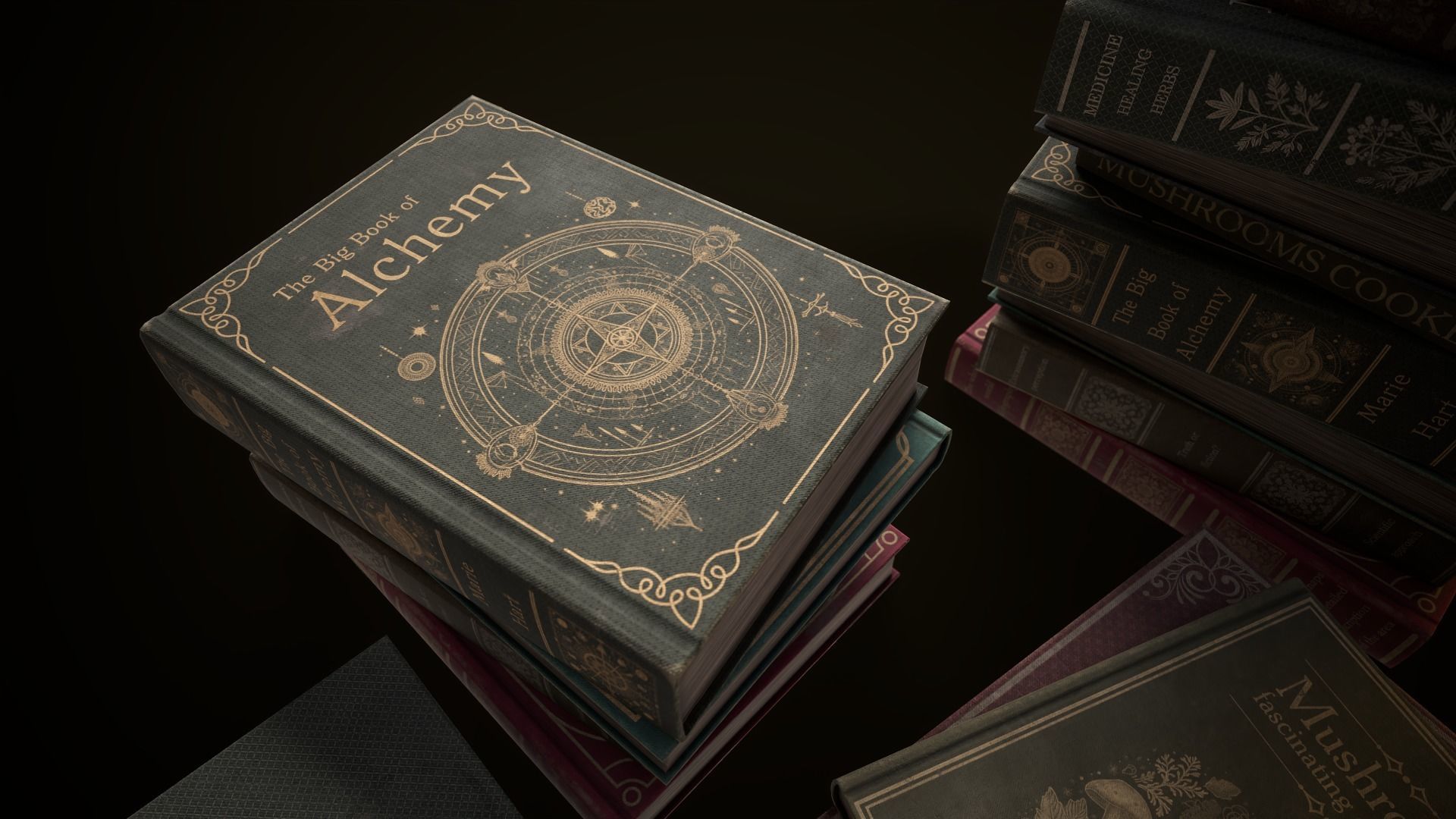 Vintage shelf with books Low-poly 3D model_15