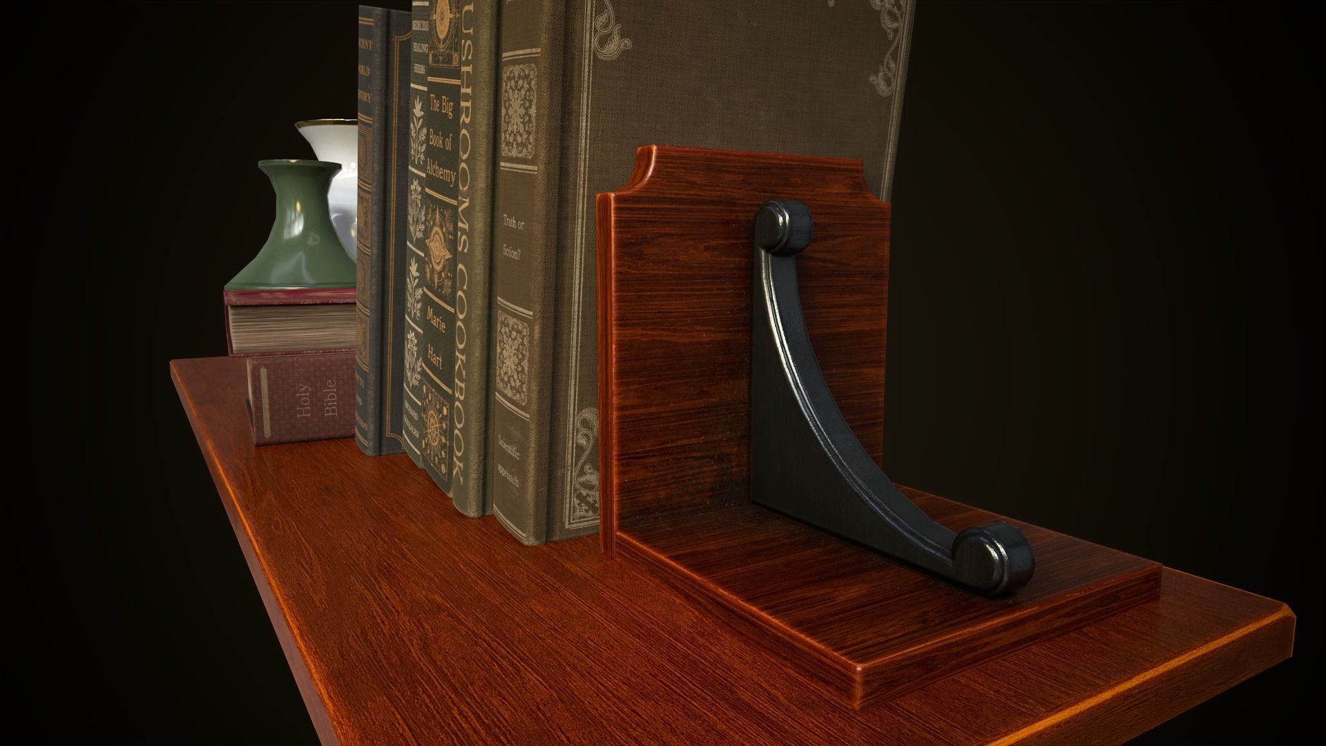 Vintage shelf with books Low-poly 3D model_17
