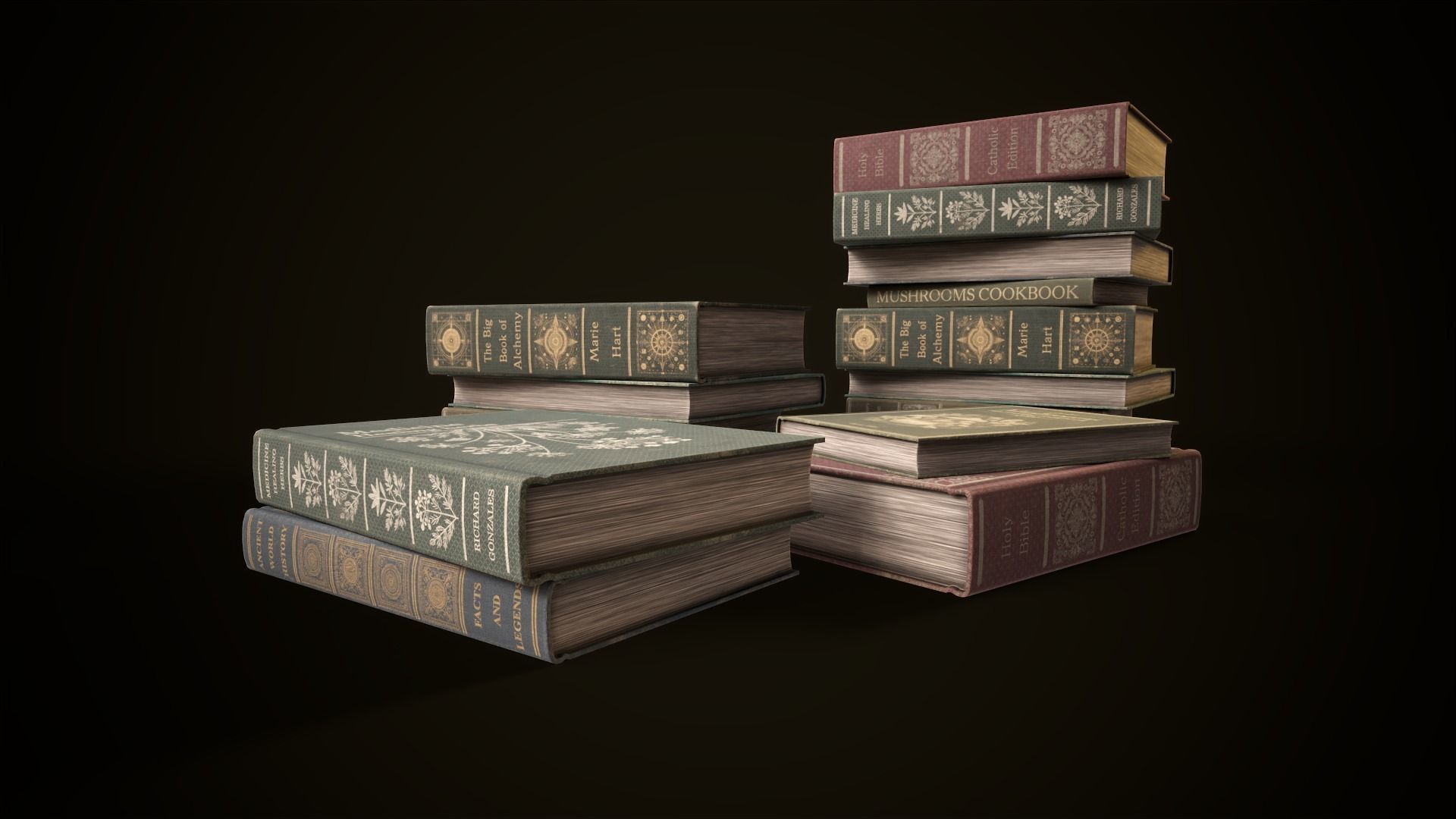 Vintage shelf with books Low-poly 3D model_28
