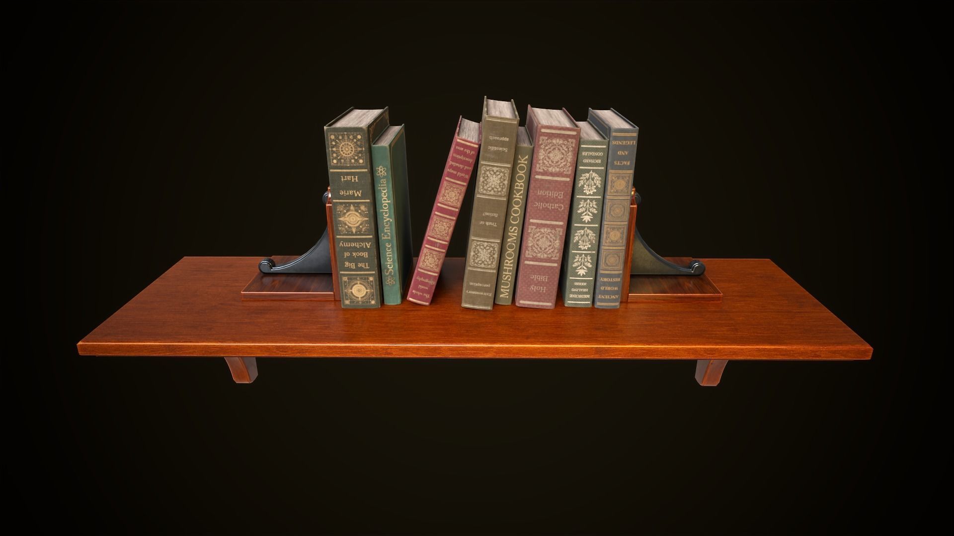 Vintage shelf with books Low-poly 3D model_2