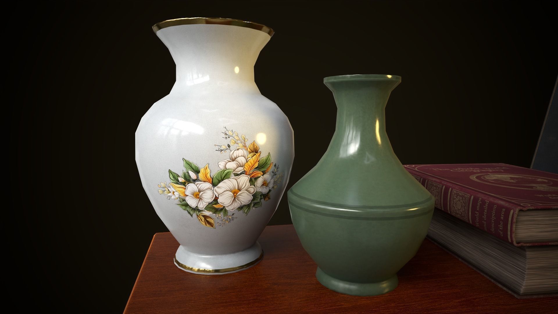 Vintage shelf with books Low-poly 3D model_16