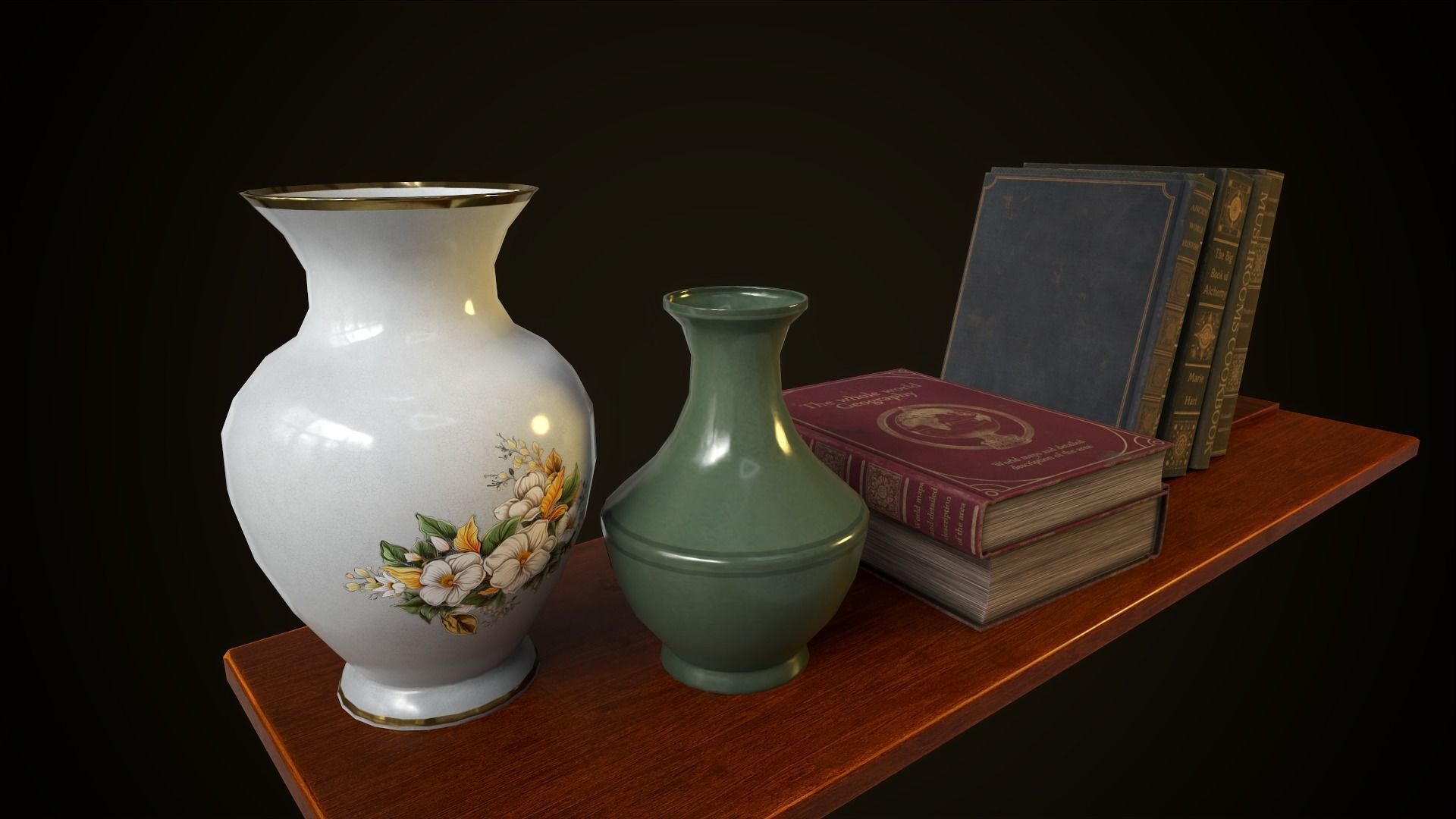 Vintage shelf with books Low-poly 3D model_12