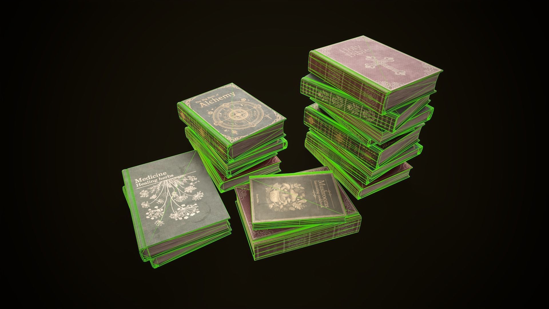 Vintage shelf with books Low-poly 3D model_8