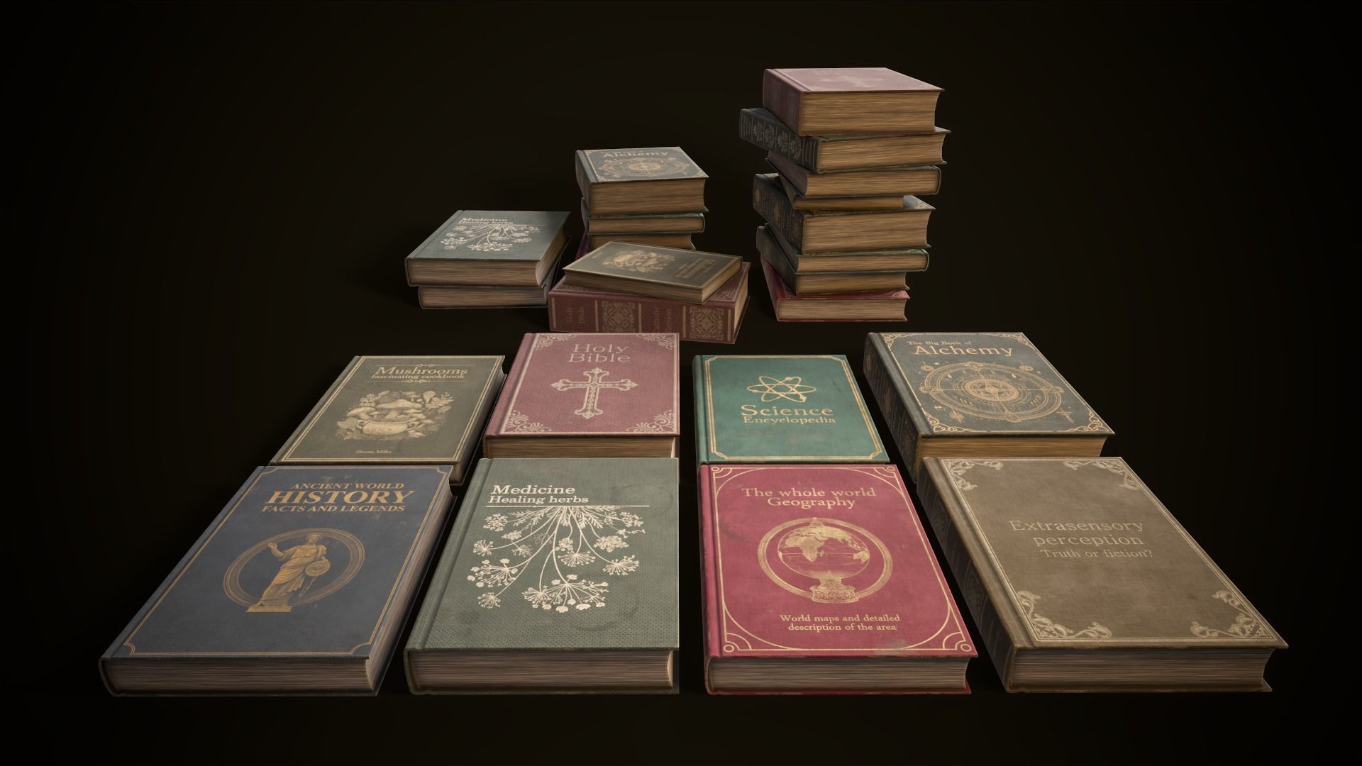 Vintage shelf with books Low-poly 3D model_31