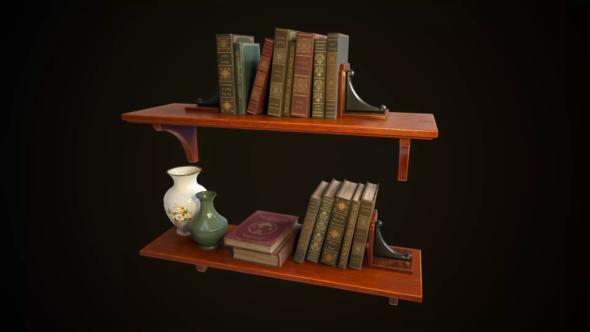 Vintage shelf with books Low-poly 3D model_0