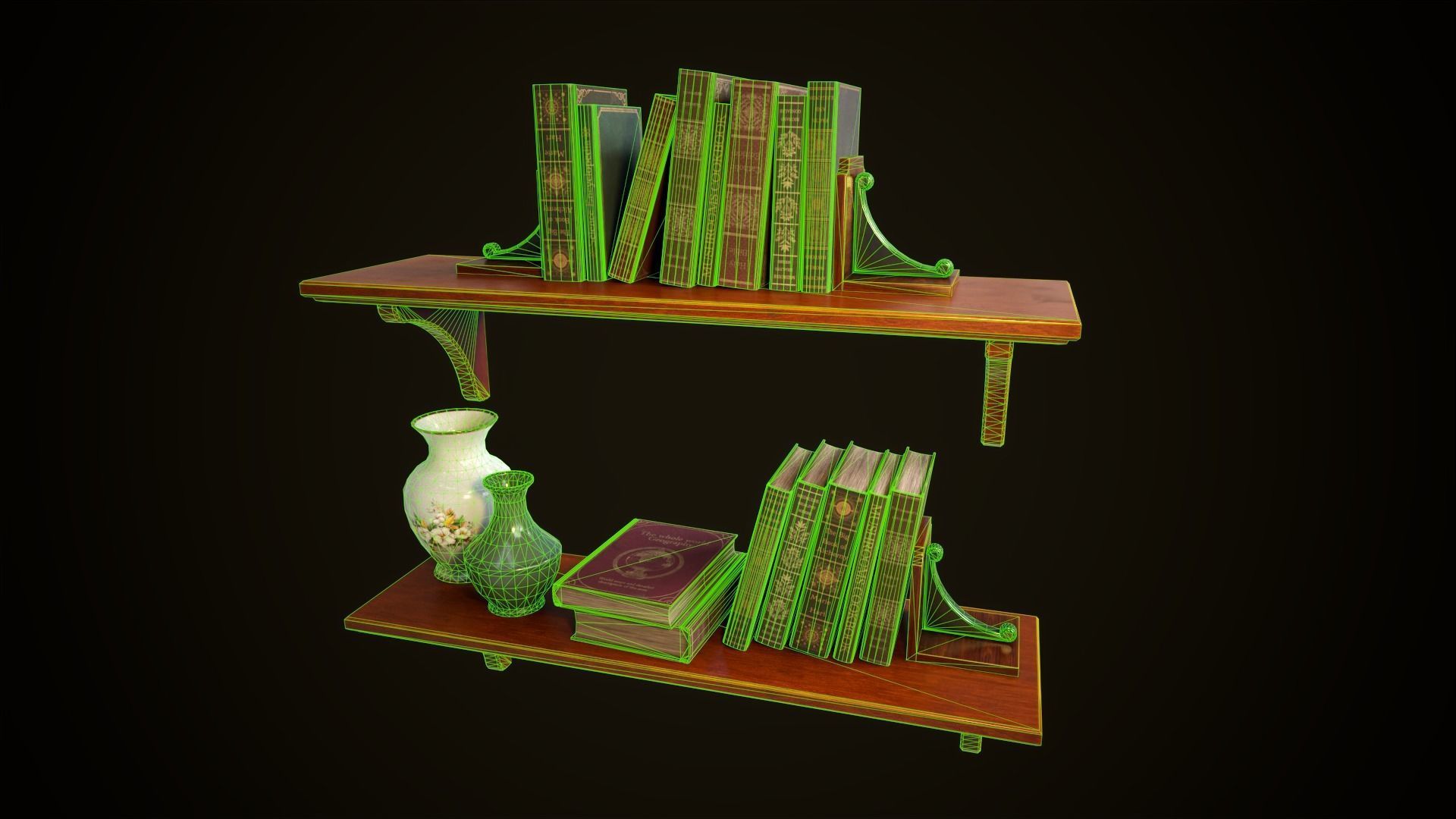 Vintage shelf with books Low-poly 3D model_14