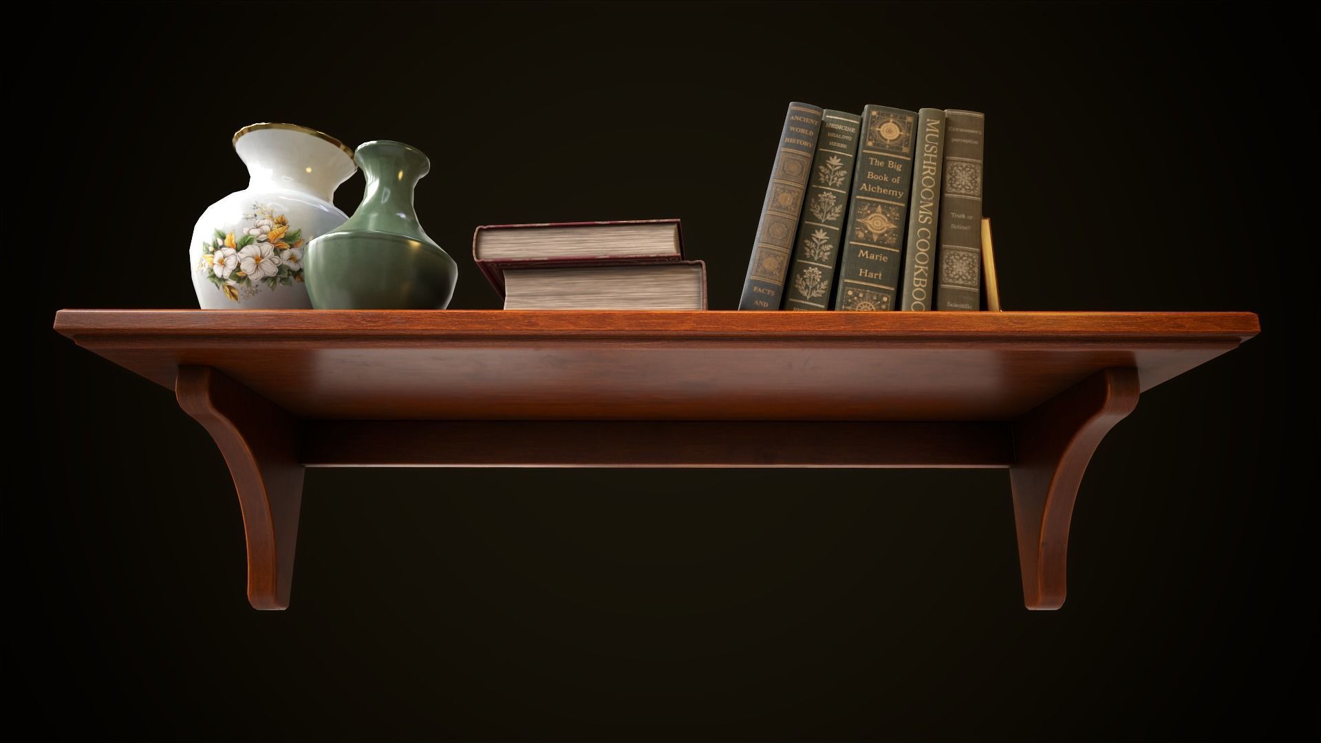 Vintage shelf with books Low-poly 3D model_9