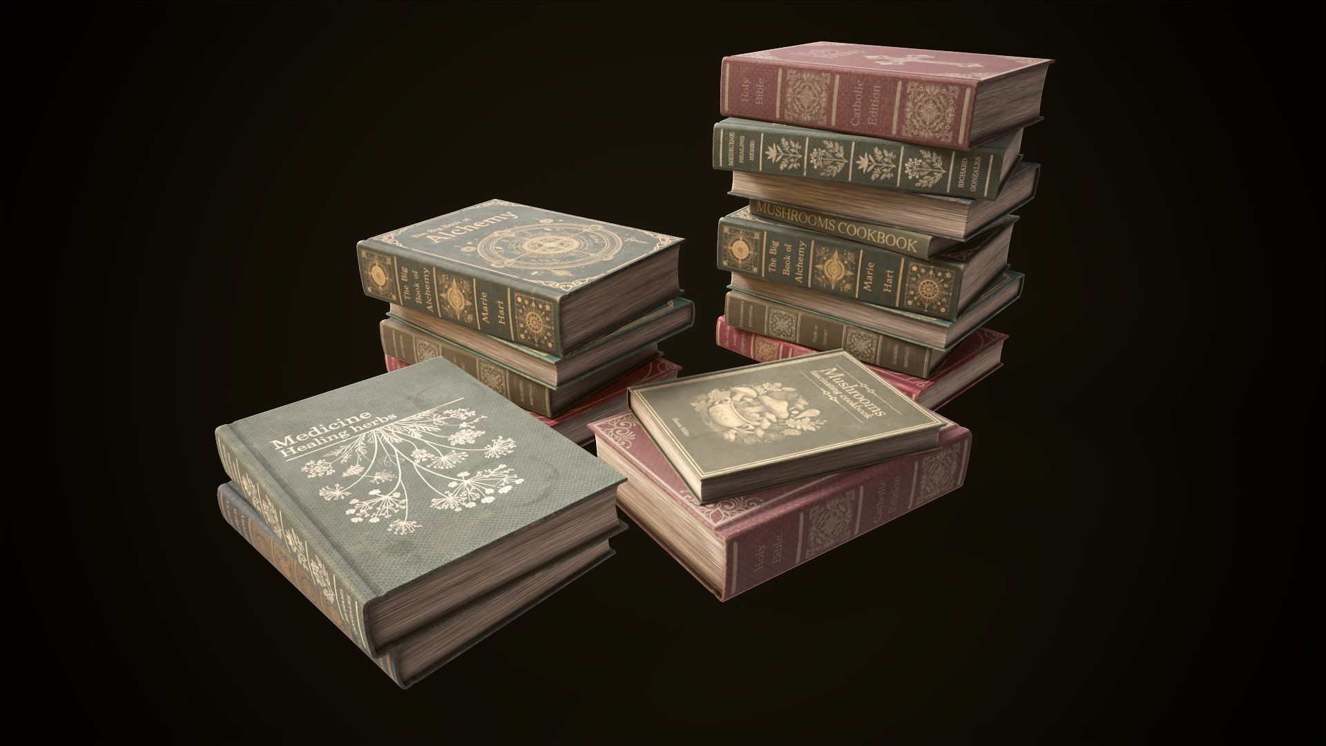 Vintage shelf with books Low-poly 3D model_29