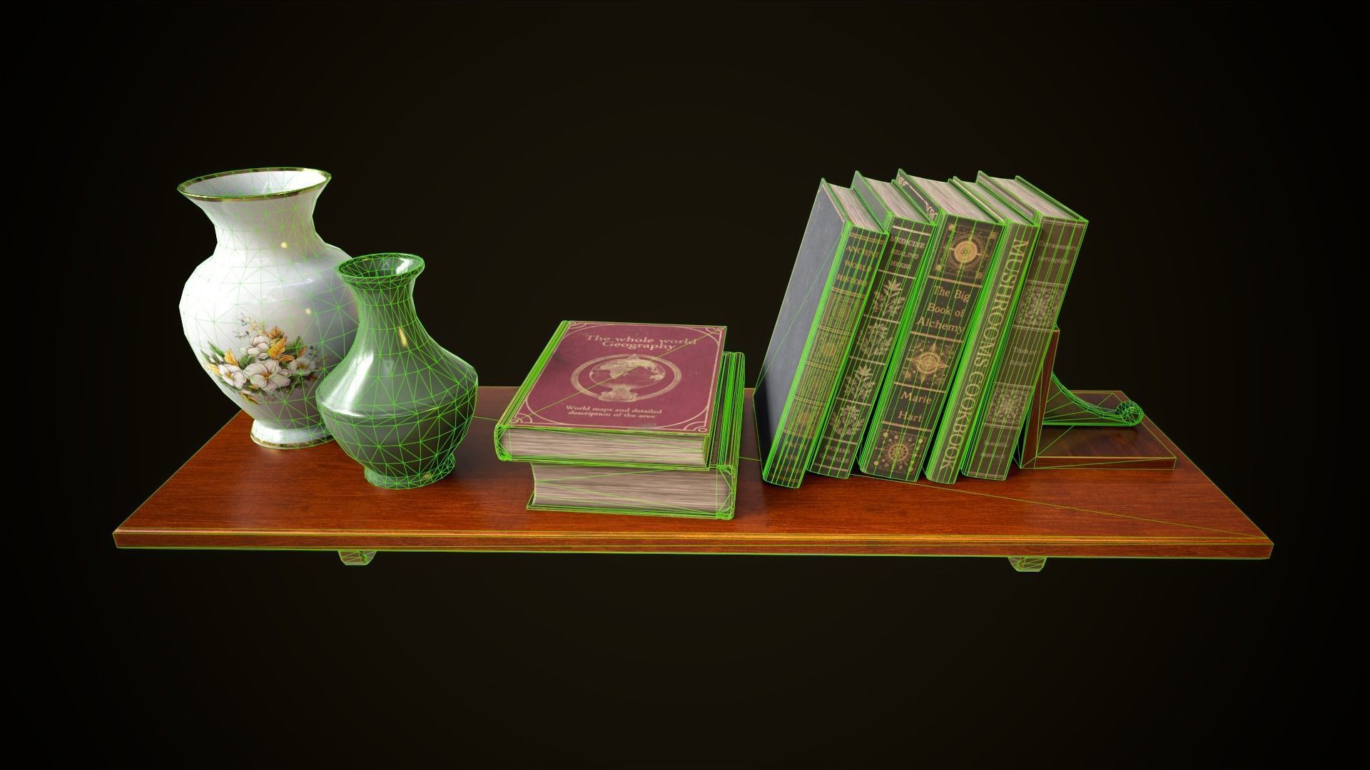 Vintage shelf with books Low-poly 3D model_13