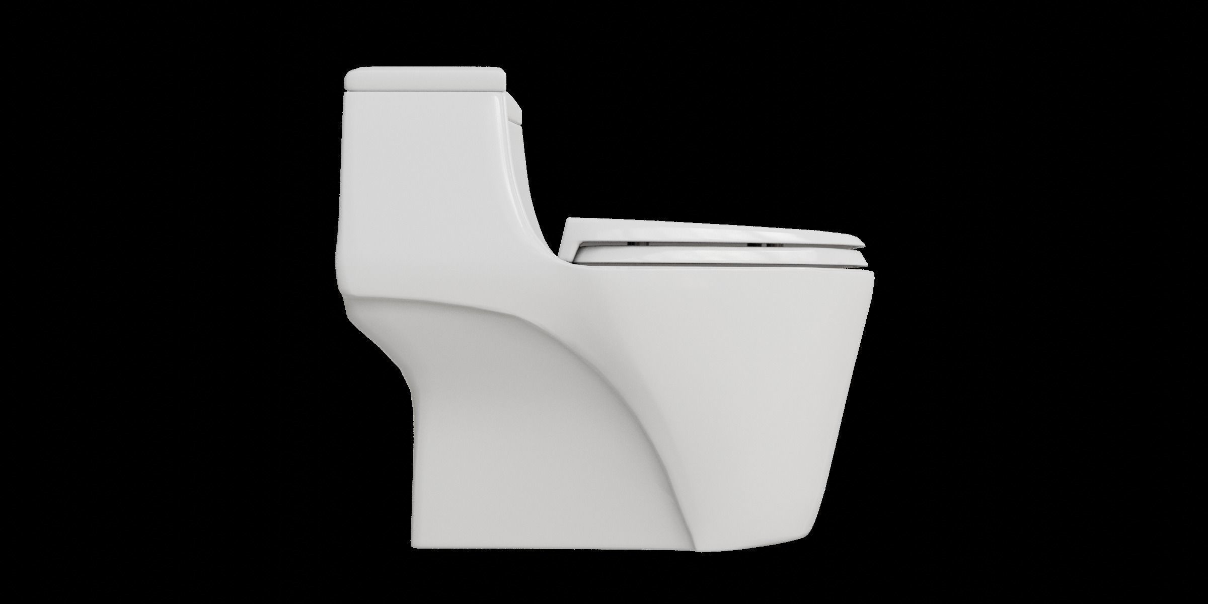 White Curve One Piece Toilet Low-poly 3D model_5