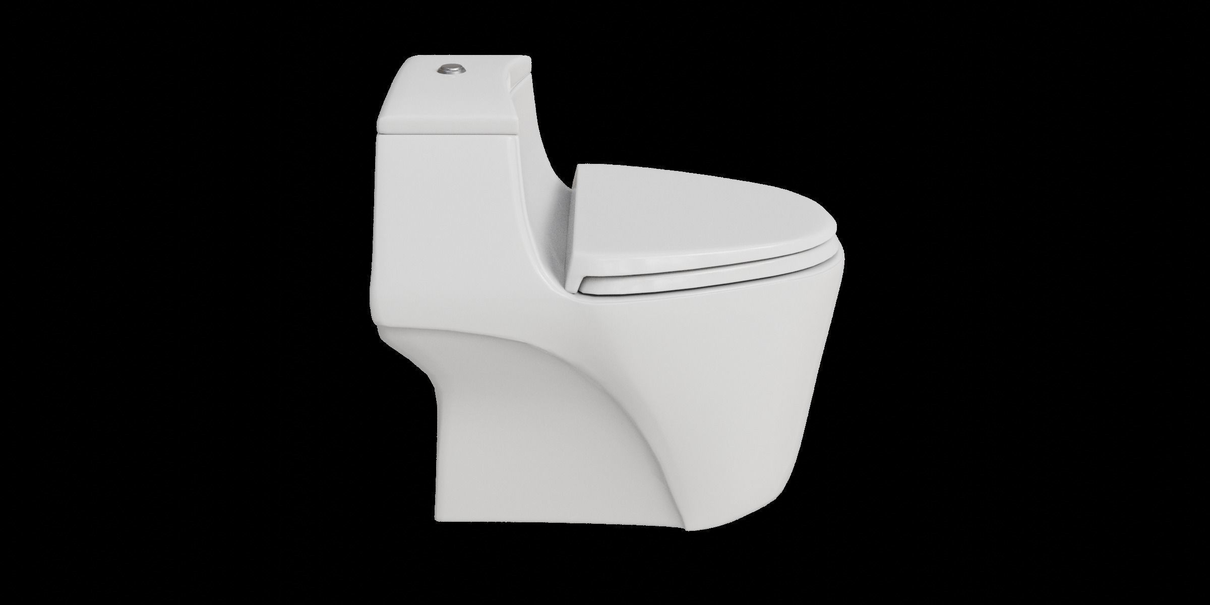 White Curve One Piece Toilet Low-poly 3D model_9