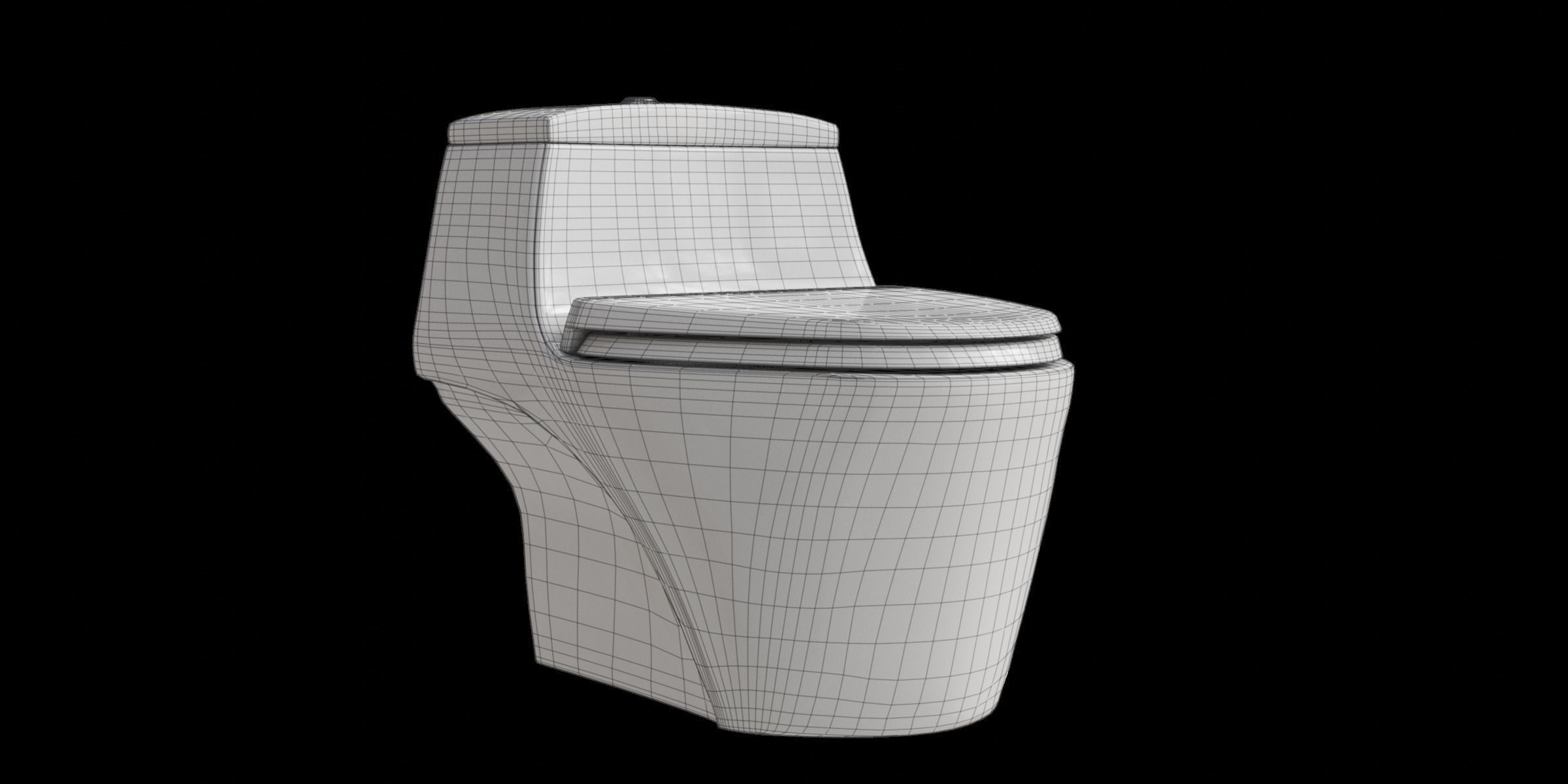White Curve One Piece Toilet Low-poly 3D model_3