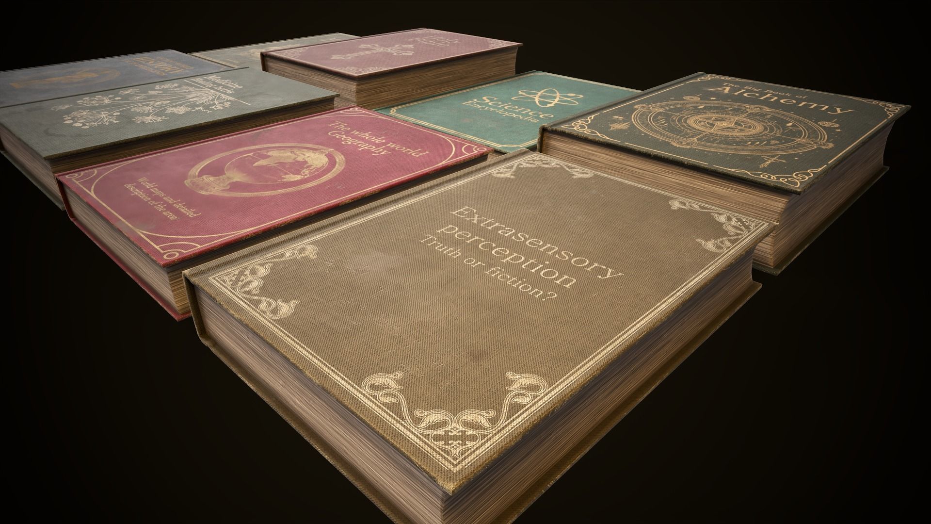 Vintage books Low-poly 3D model_8