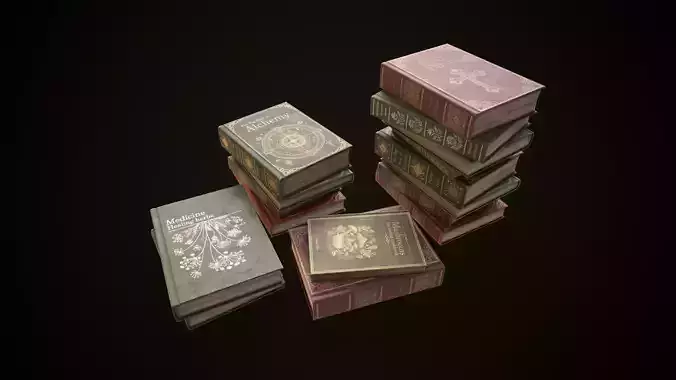 Vintage books Low-poly 3D model