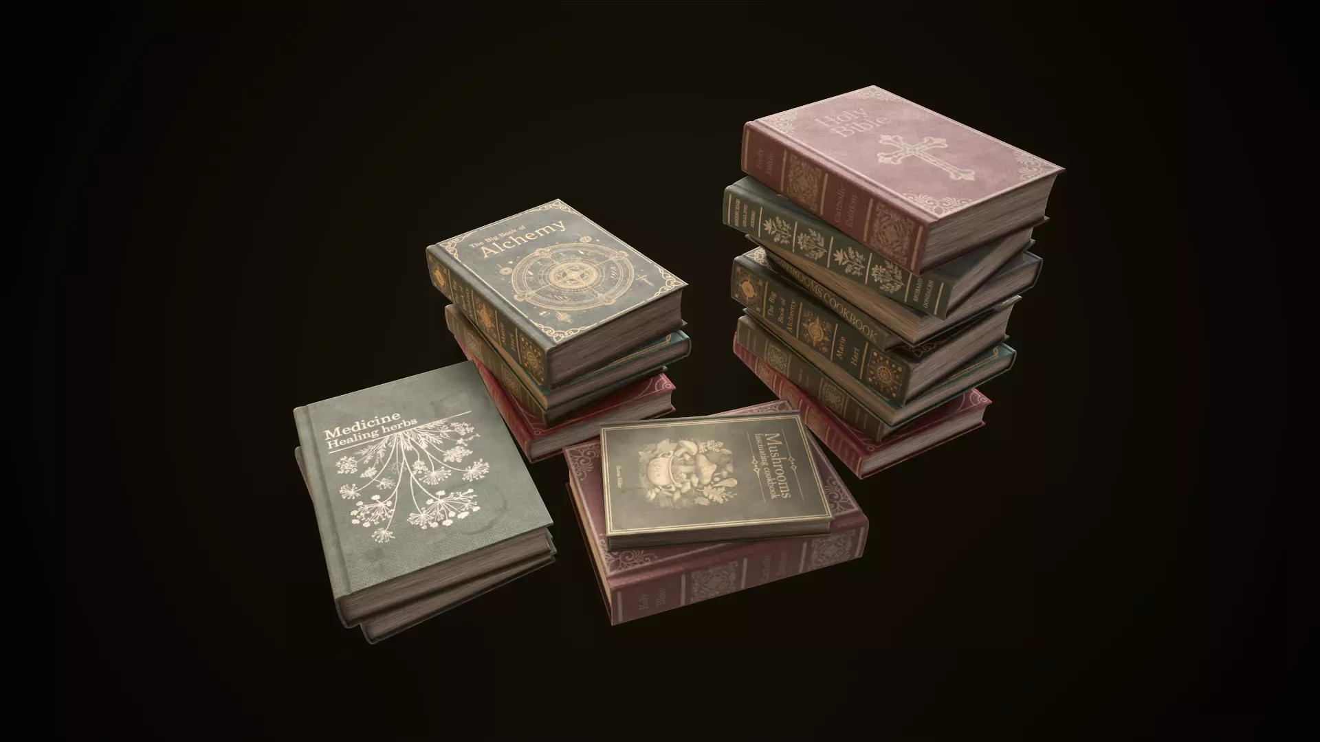 Vintage books Low-poly 3D model_0
