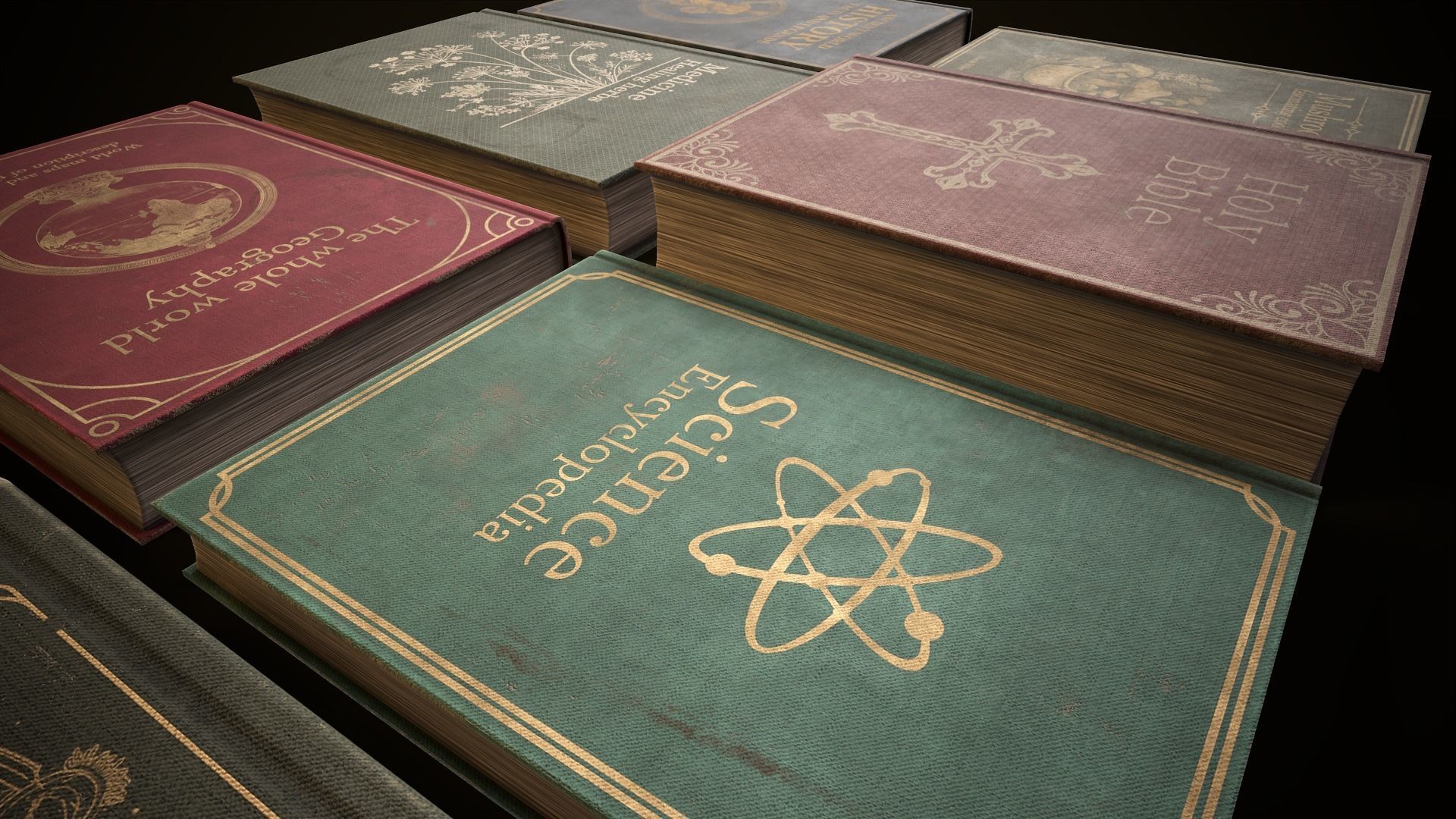 Vintage books Low-poly 3D model_7