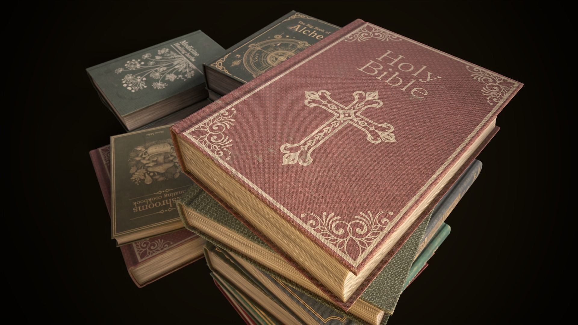 Vintage books Low-poly 3D model_3