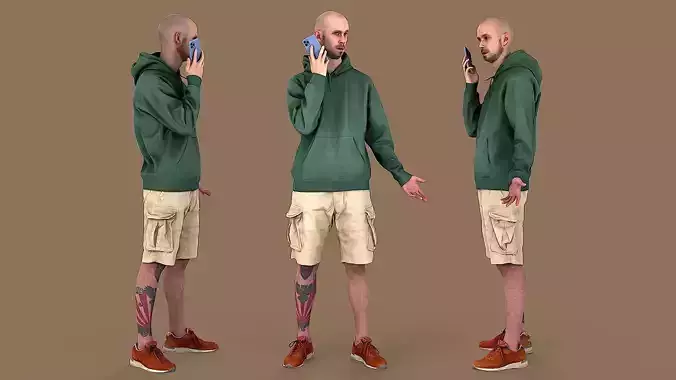 Surprised Bald Guy with Owl Tattoo 3D model