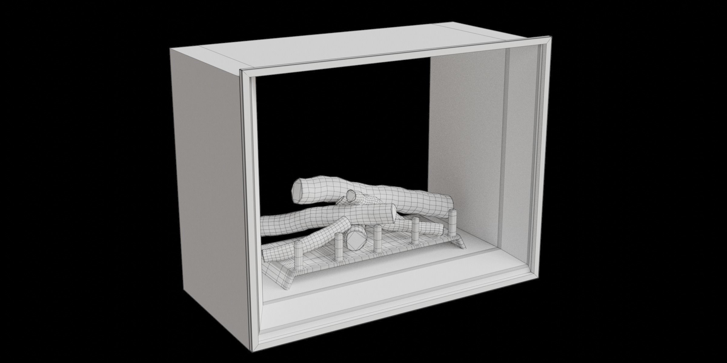 Fire Place With Wood Logs Low-poly 3D model_2