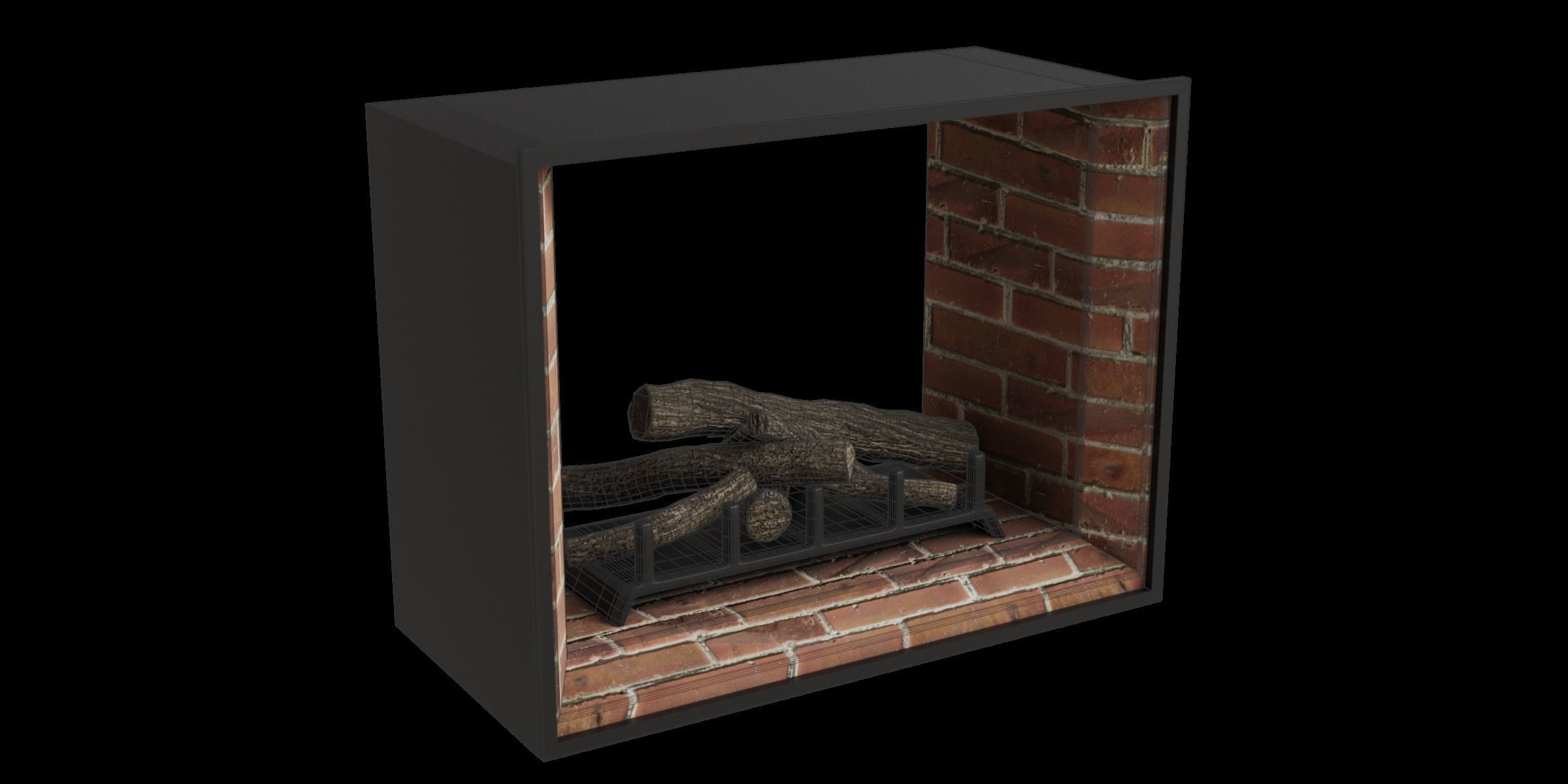 Fire Place With Wood Logs Low-poly 3D model_3