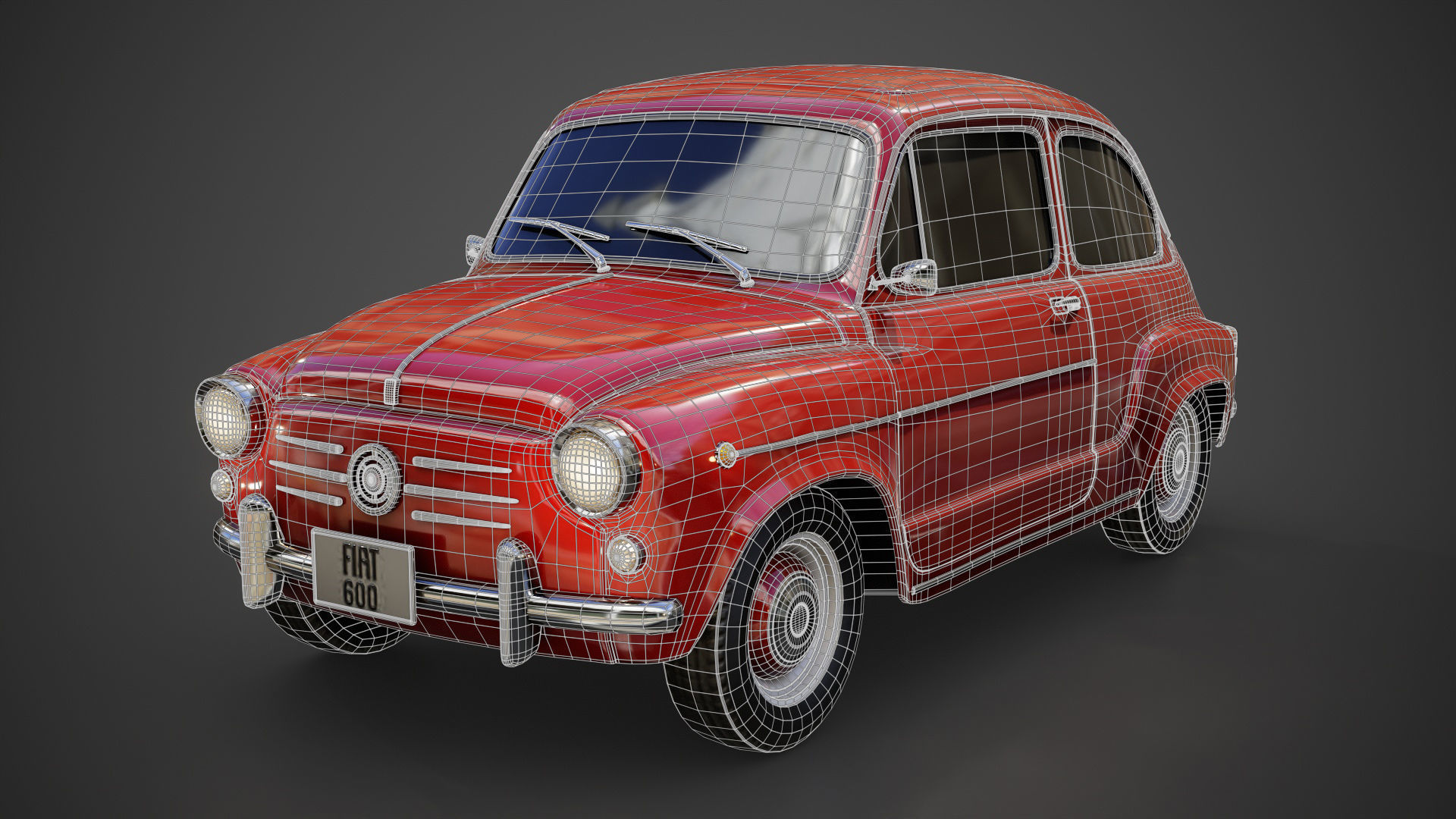 Fiat 600D 1965 3D Model Low-poly 3D model_9