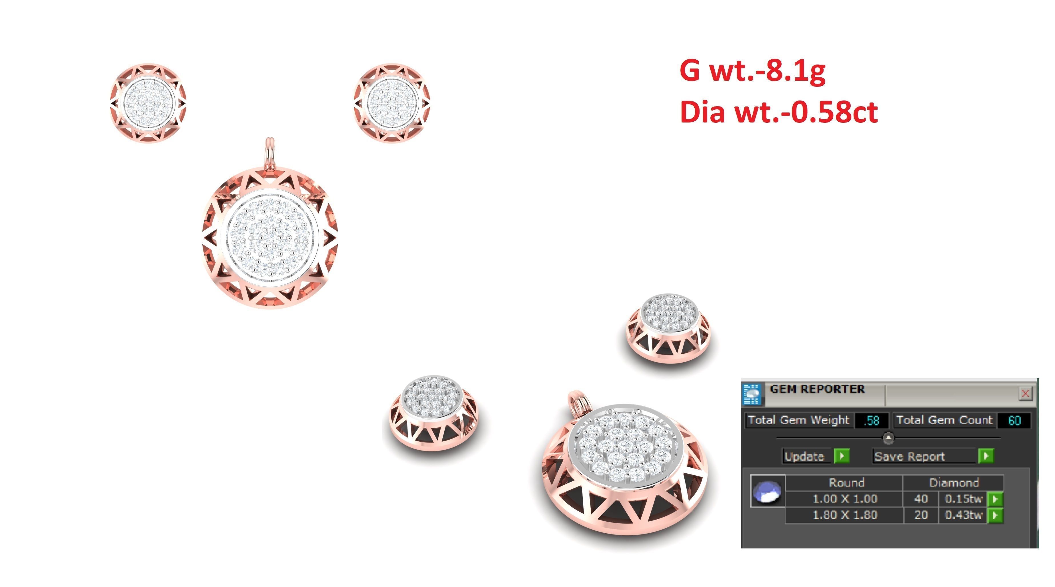 Rose Gold Diamond Pendants Collection 3D Print Model _25