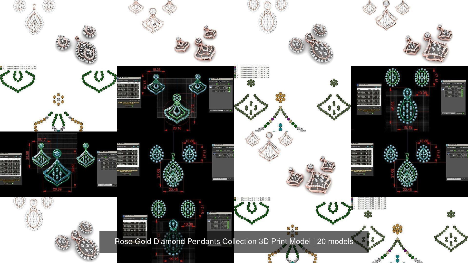 Rose Gold Diamond Pendants Collection 3D Print Model _3