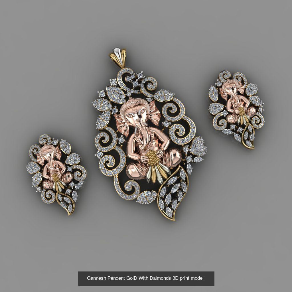 Rose Gold Diamond Pendants Collection 3D Print Model _6