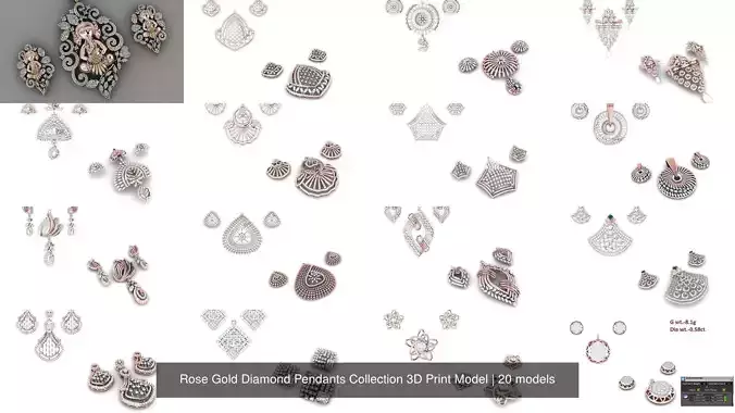 Rose Gold Diamond Pendants Collection 3D Print Model