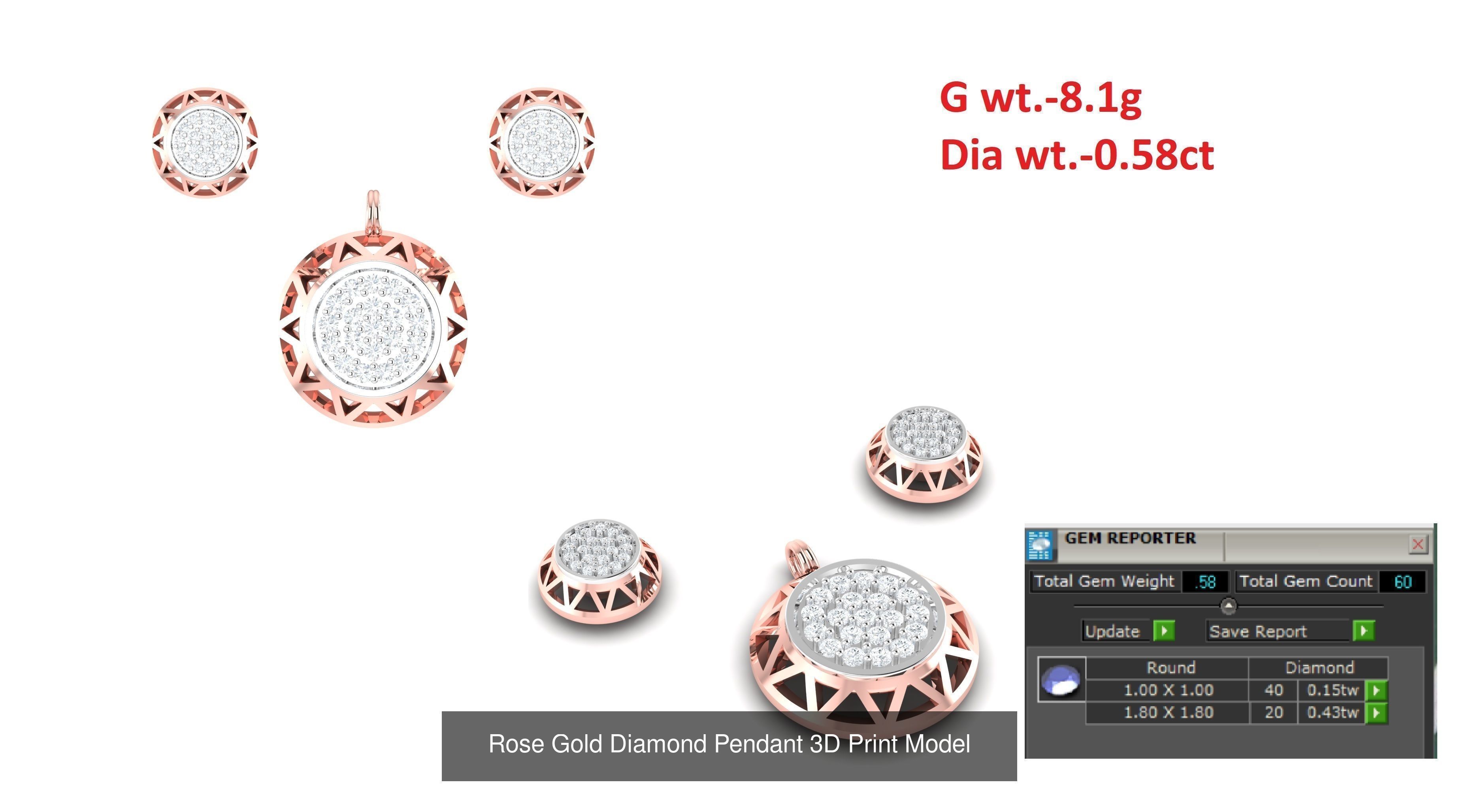 Rose Gold Diamond Pendants Collection 3D Print Model _36