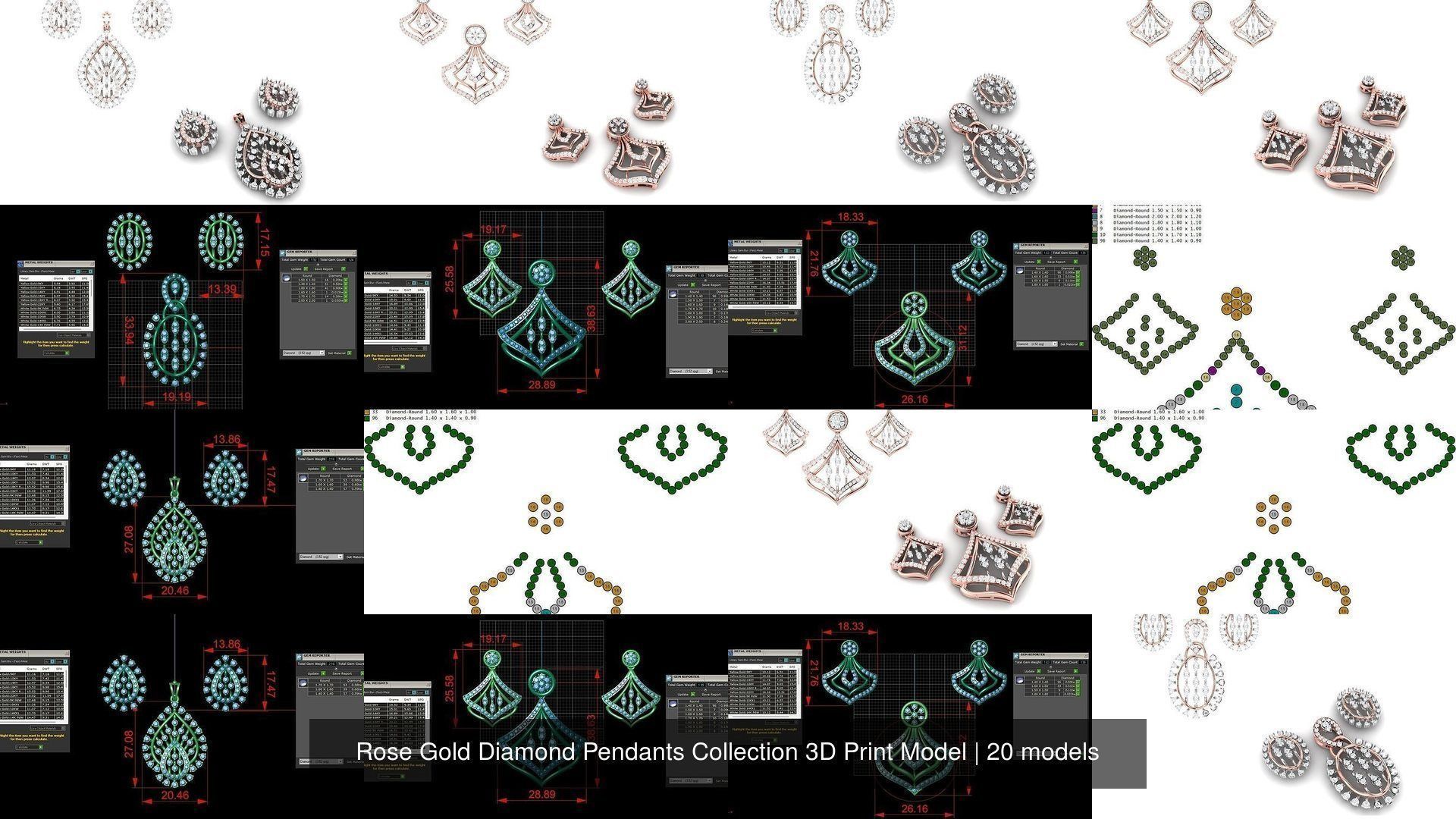 Rose Gold Diamond Pendants Collection 3D Print Model _4