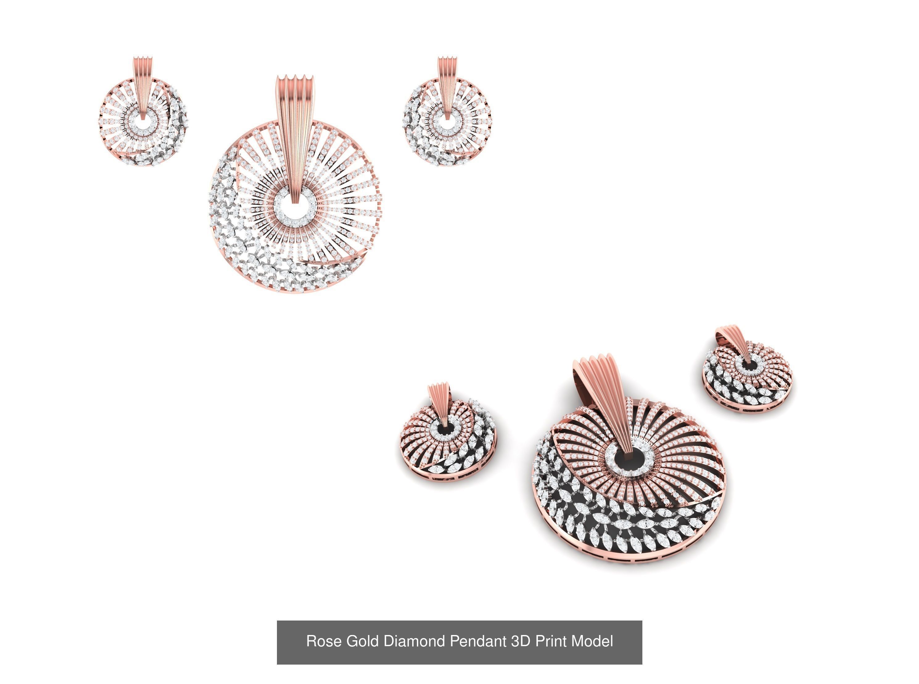 Rose Gold Diamond Pendants Collection 3D Print Model _20
