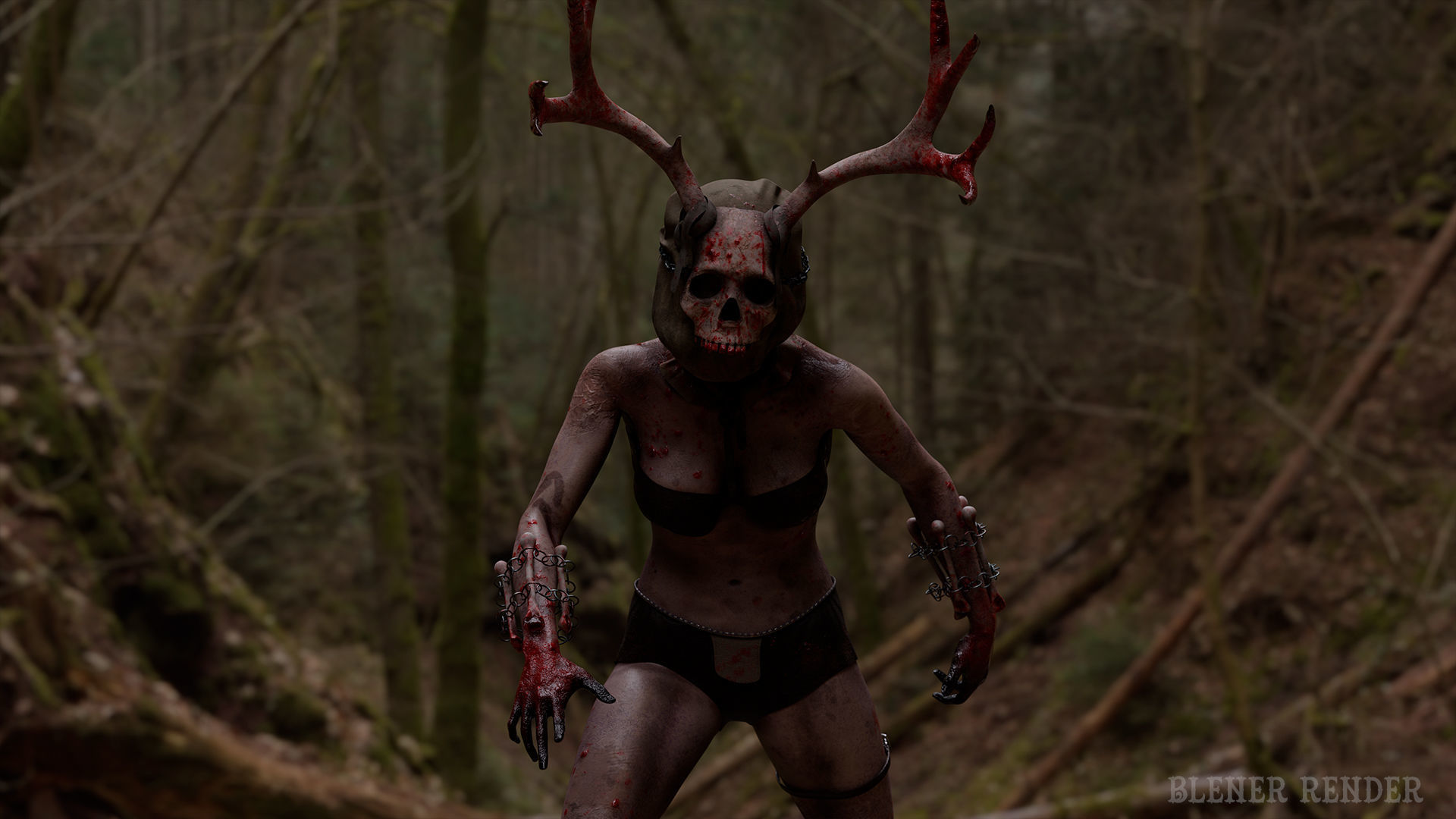 The Damned witch game character for Horror and Fantasy games Low-poly 3D model_8