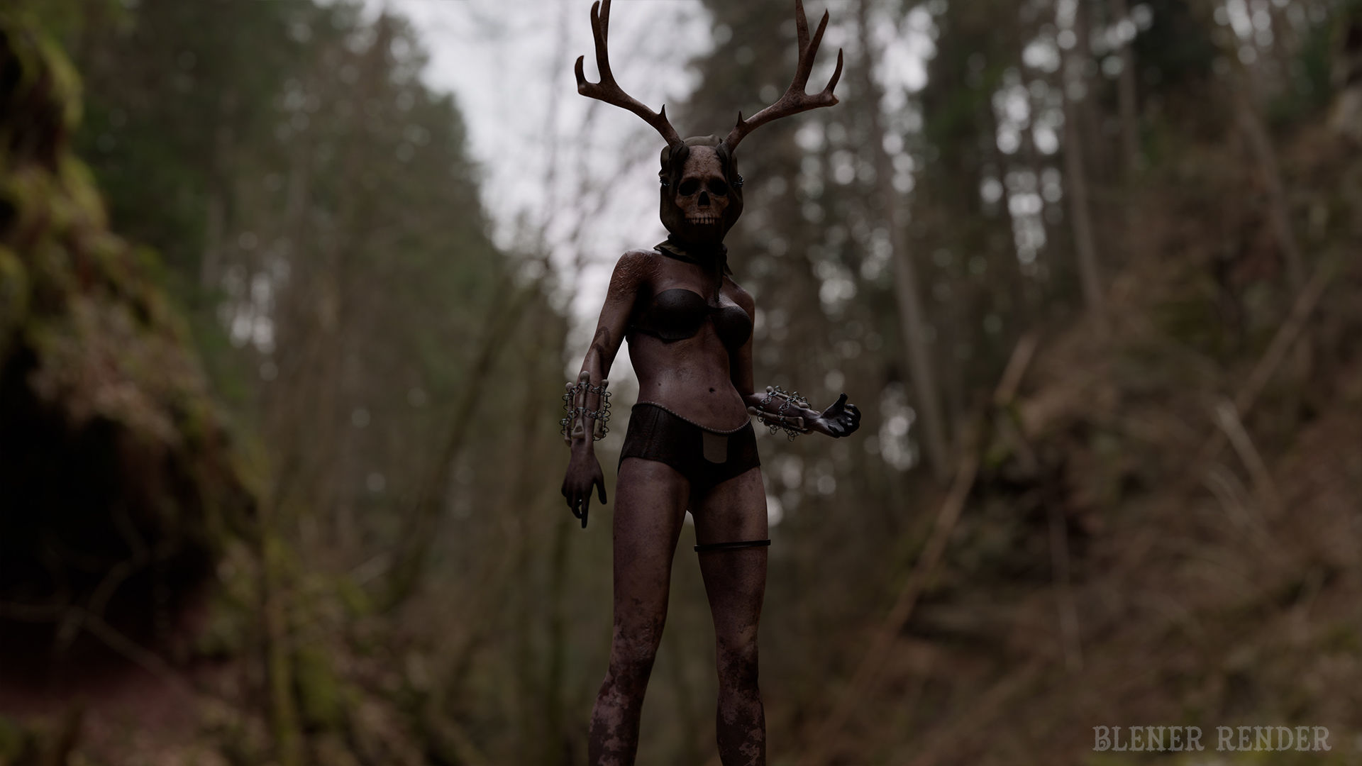 The Damned witch game character for Horror and Fantasy games Low-poly 3D model_9