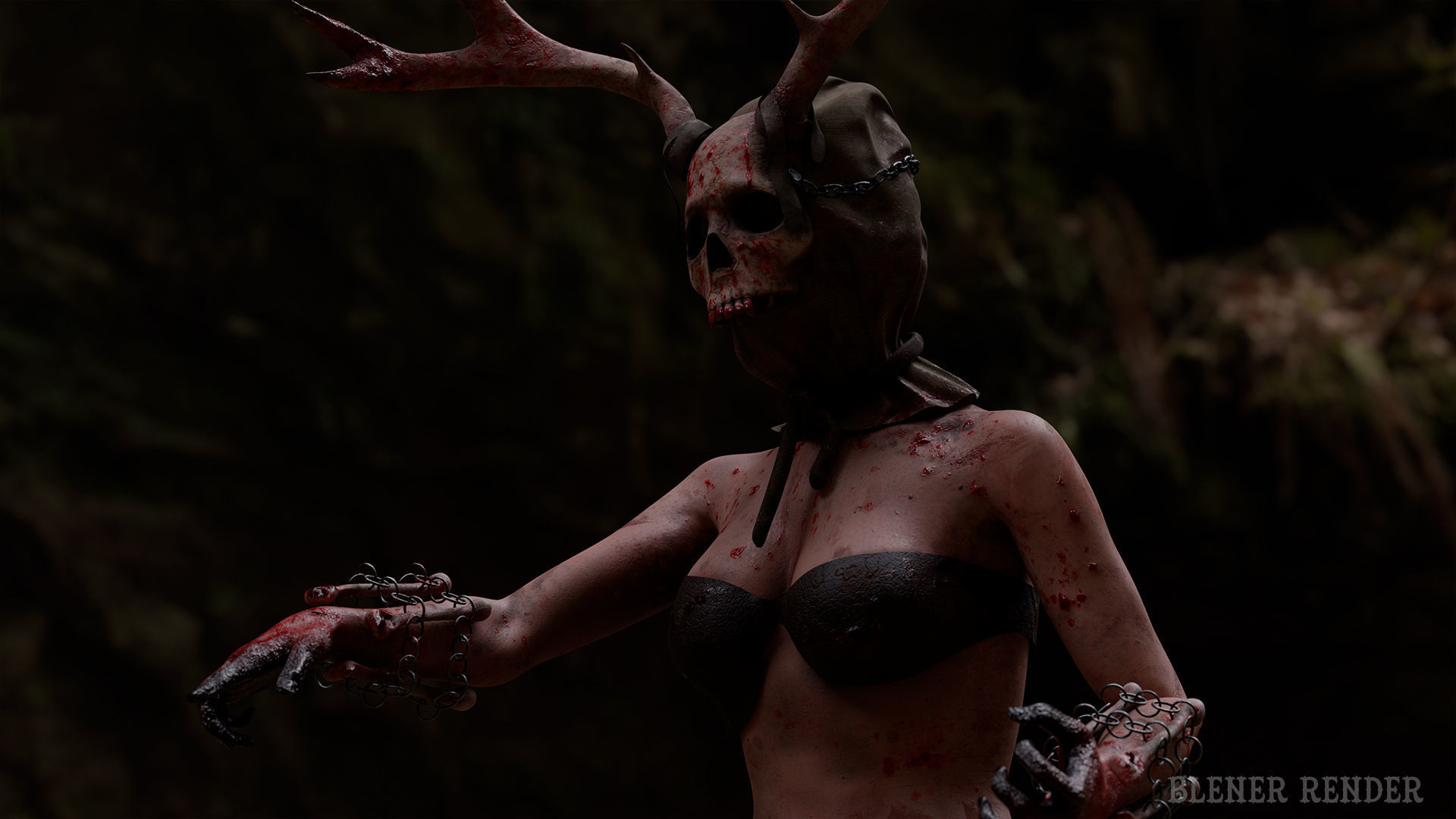 The Damned witch game character for Horror and Fantasy games Low-poly 3D model_5