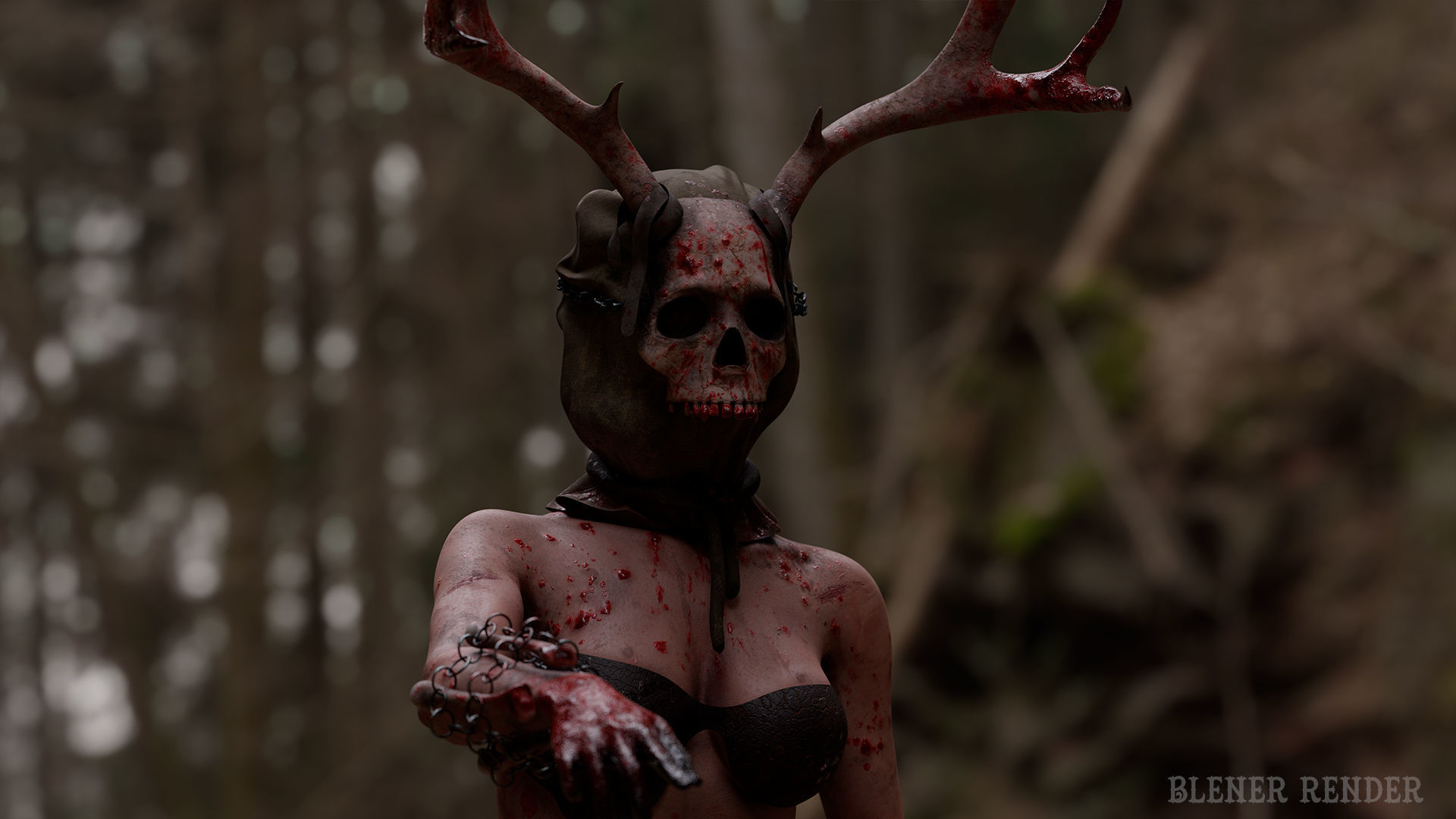 The Damned witch game character for Horror and Fantasy games Low-poly 3D model_6