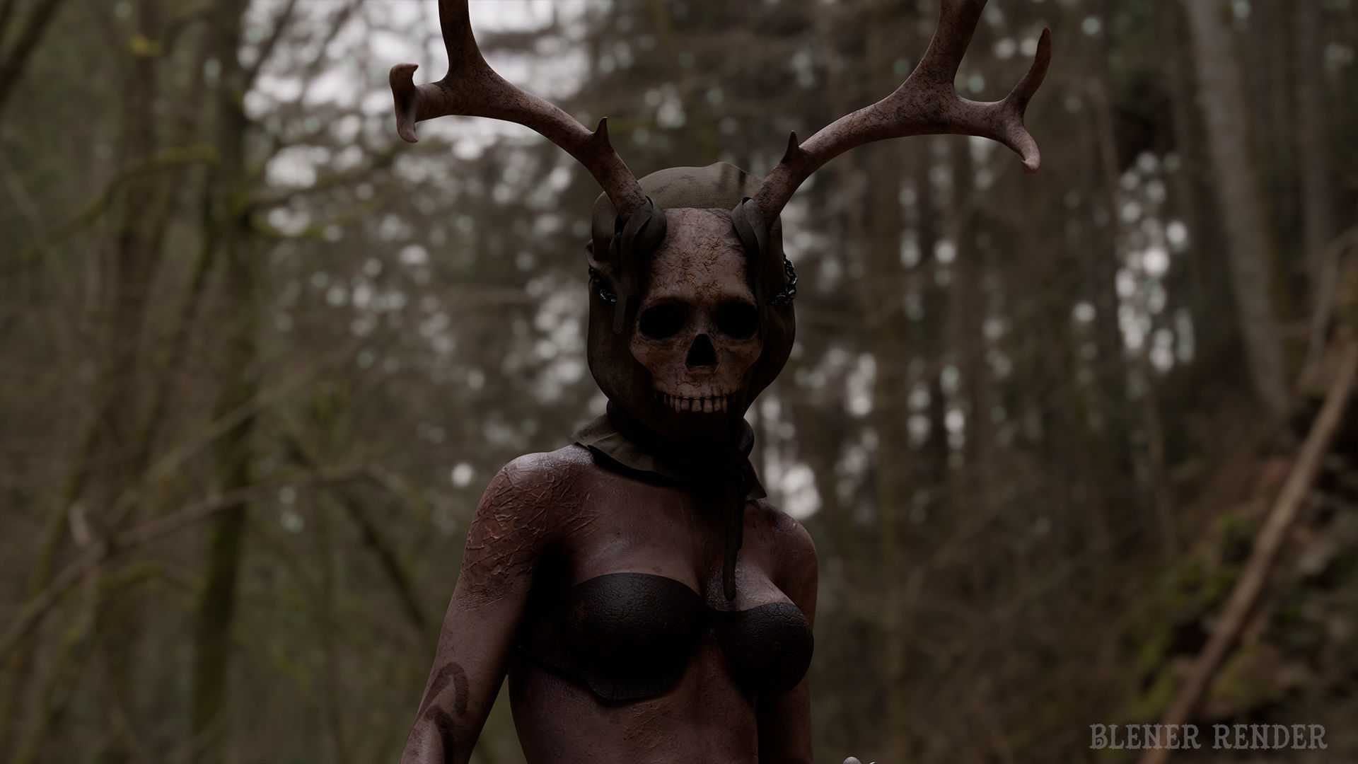 The Damned witch game character for Horror and Fantasy games Low-poly 3D model_7