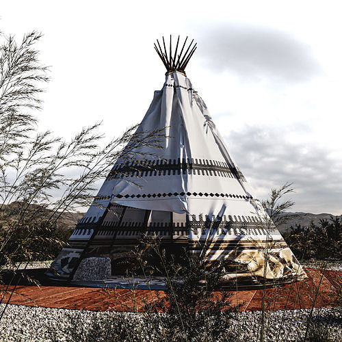 Red indian Tent 3D model 2