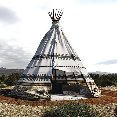 Red indian Tent 3D model 4