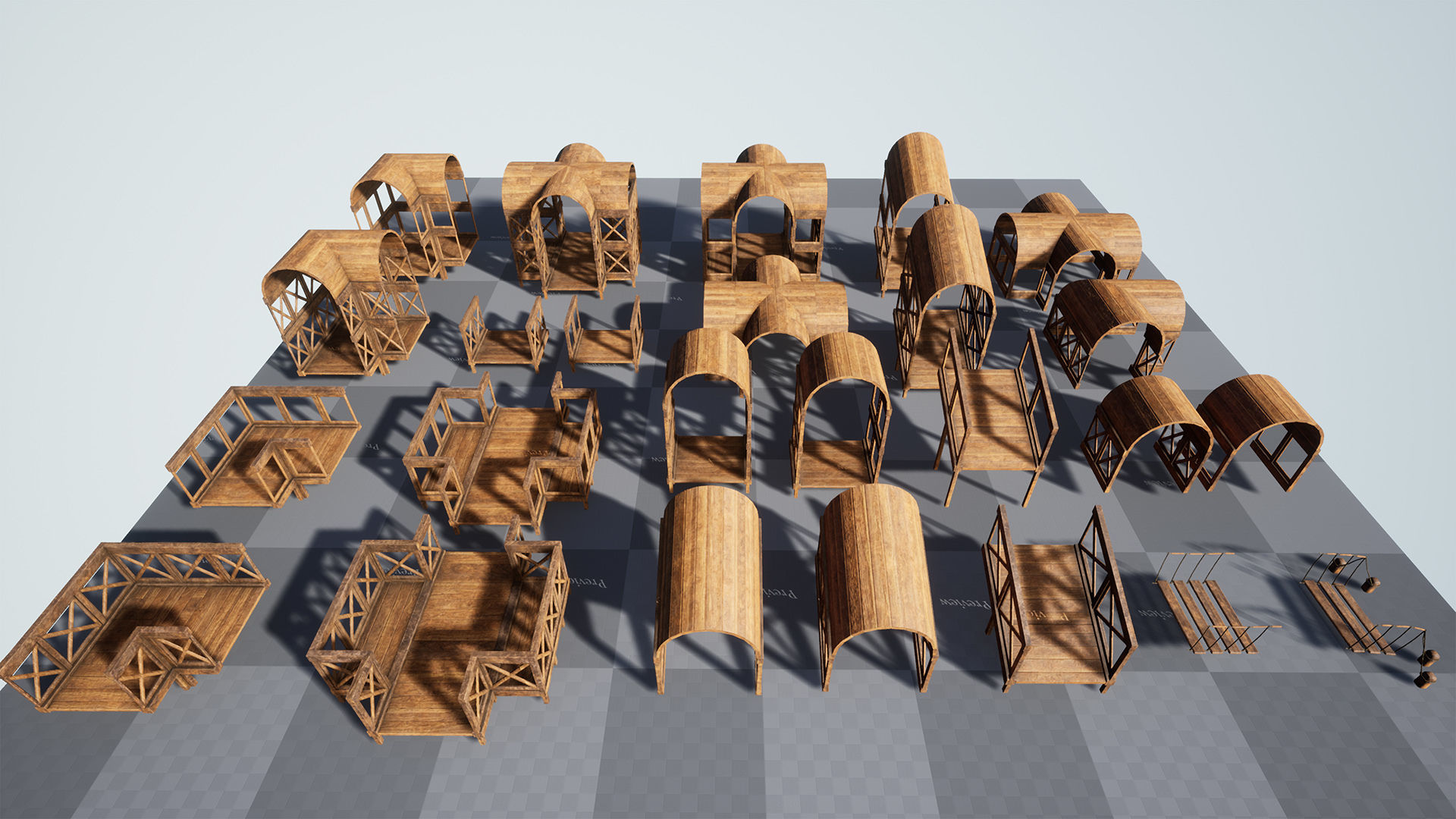 Modular Wooden Bridges 26 Assets Low-poly 3D model_14