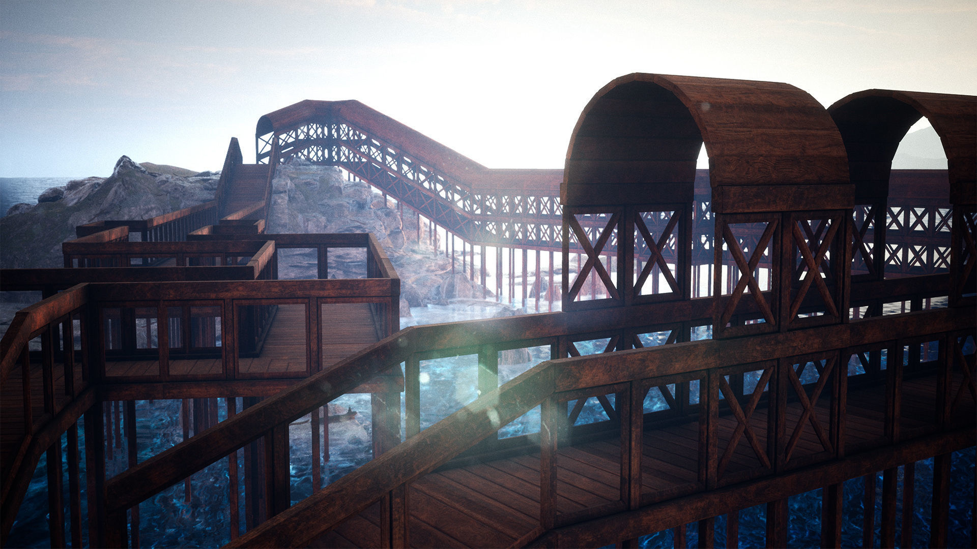 Modular Wooden Bridges 26 Assets Low-poly 3D model_8