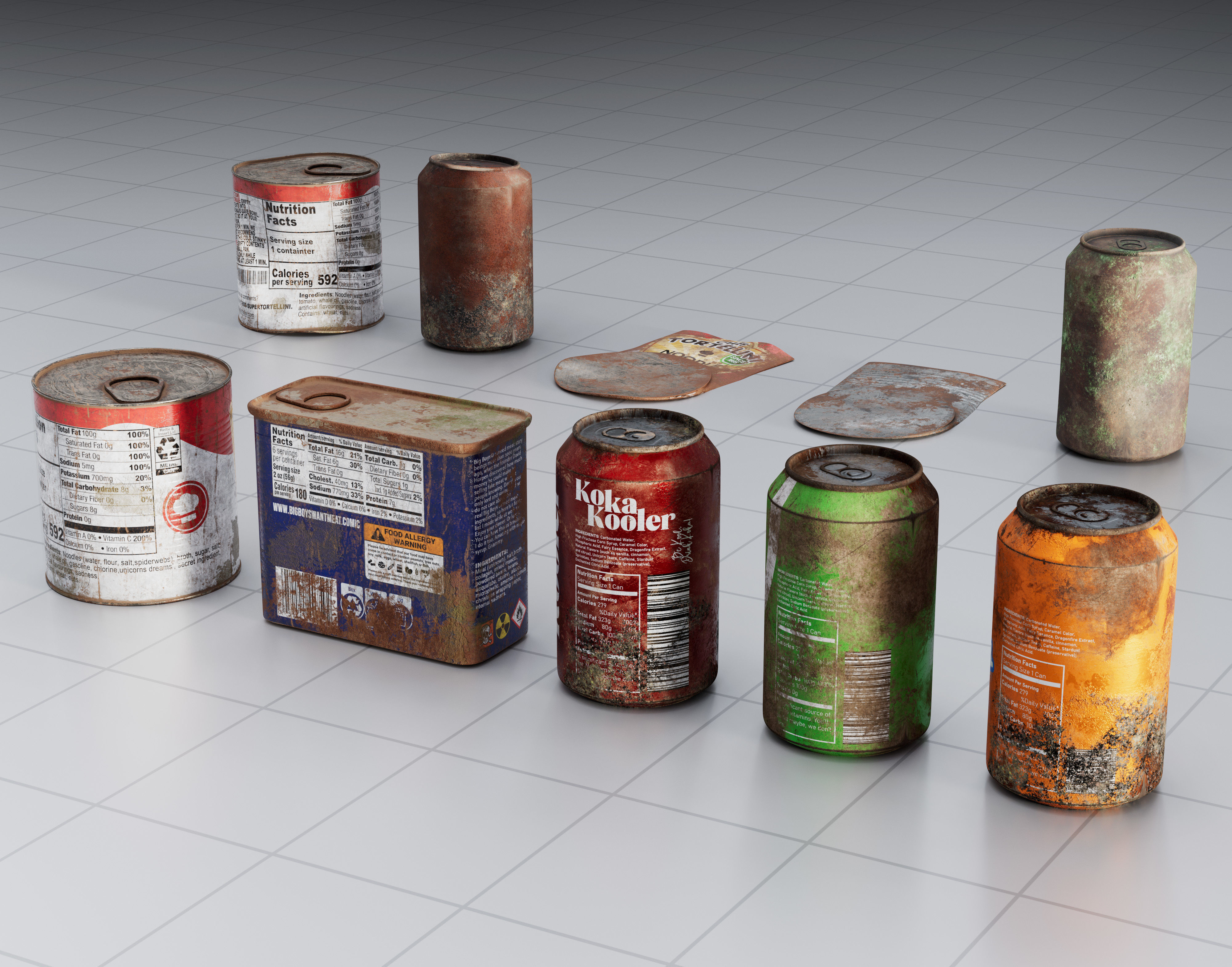 Rusted Cans Set Low-poly 3D model_1