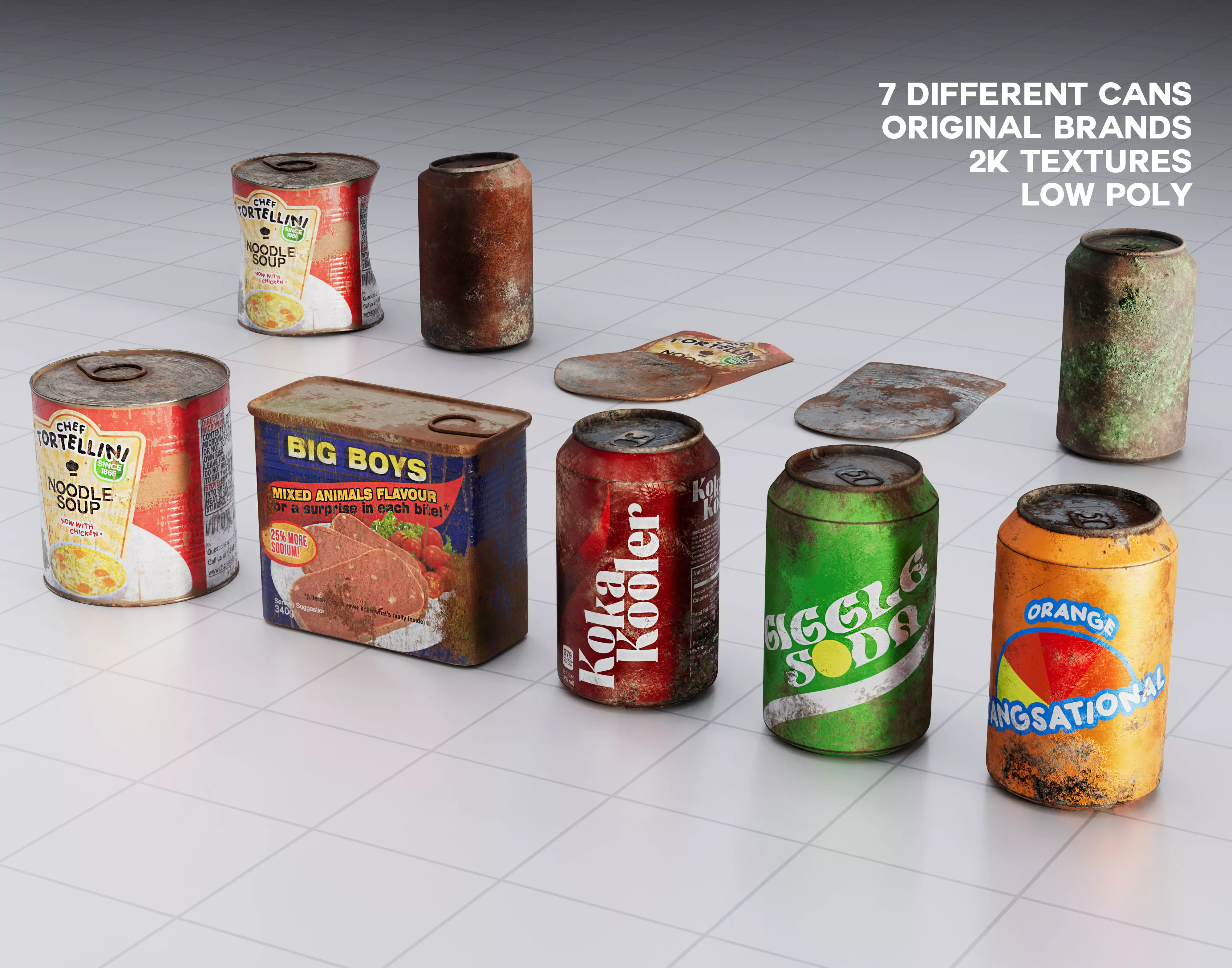 Rusted Cans Set Low-poly 3D model_0