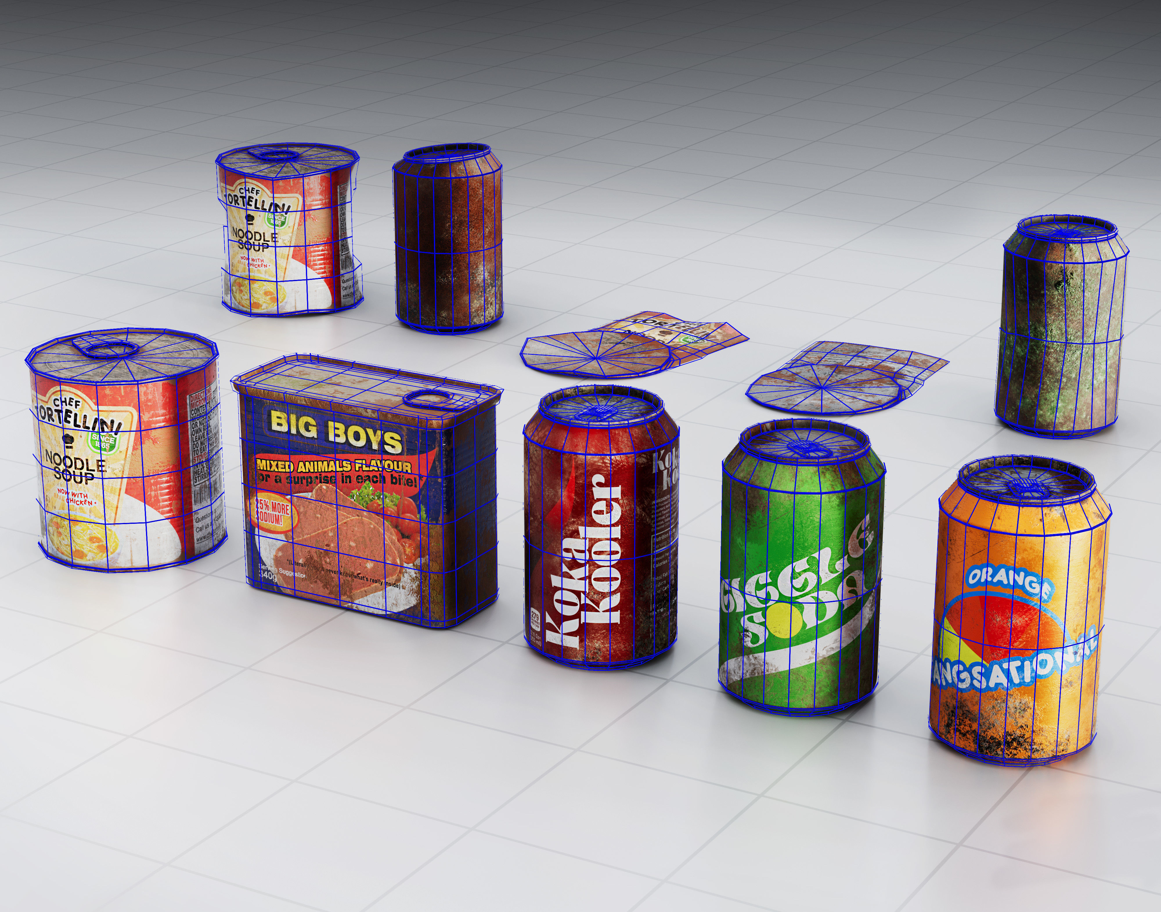 Rusted Cans Set Low-poly 3D model_2