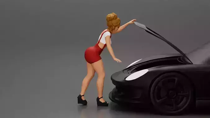 2 Sexy Girl in sunglasses opening a car hood and look inside  3D print model