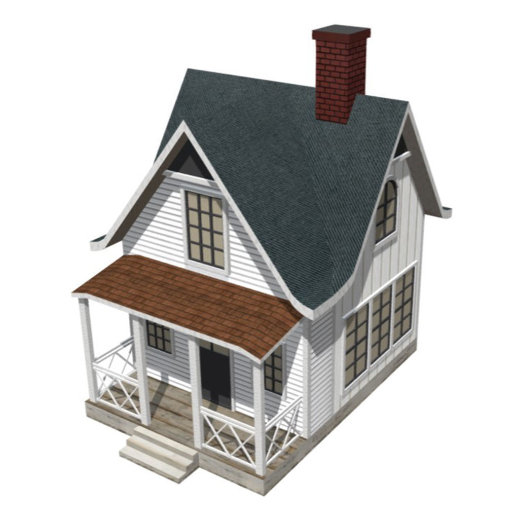 American Style Cottage - Town House Model Low-poly 3D model_3