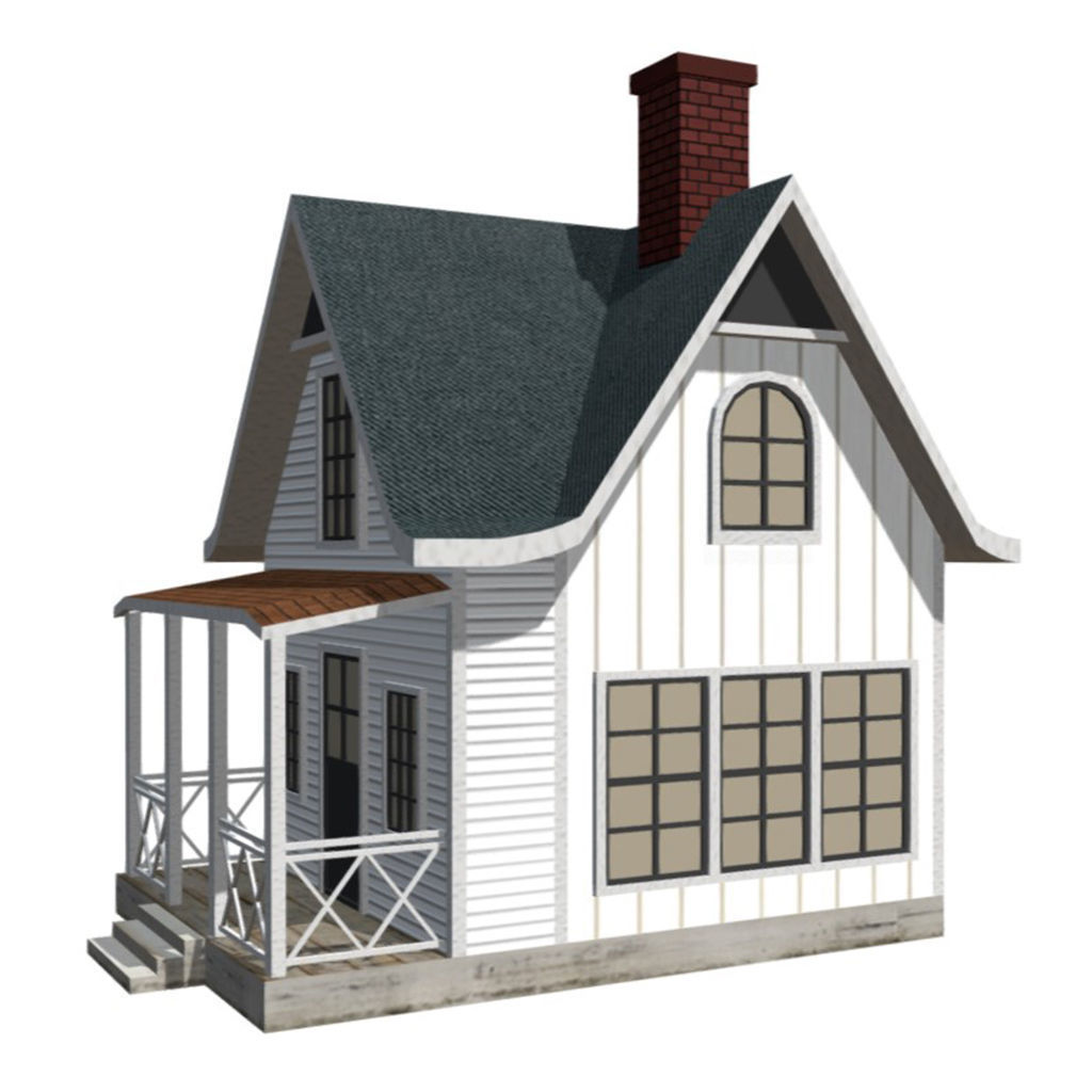 American Style Cottage - Town House Model Low-poly 3D model_1