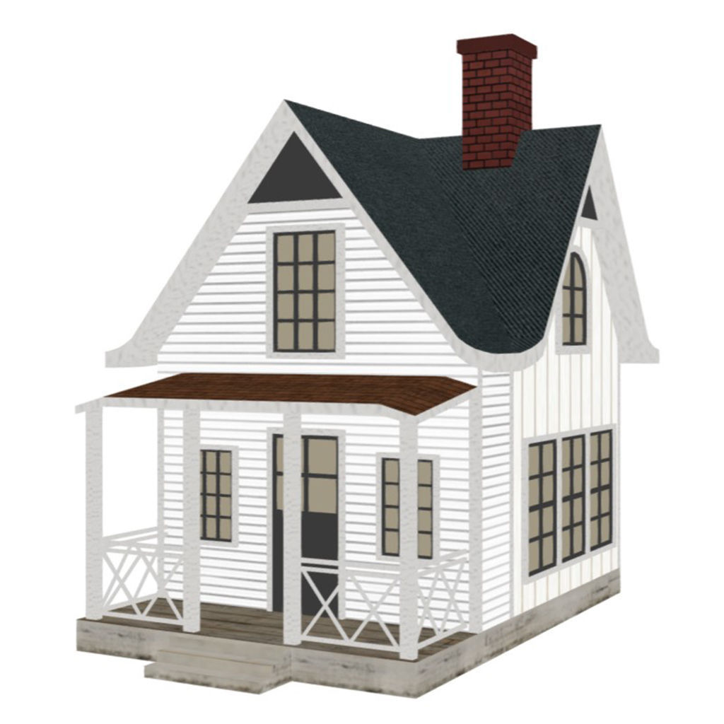 American Style Cottage - Town House Model Low-poly 3D model_8
