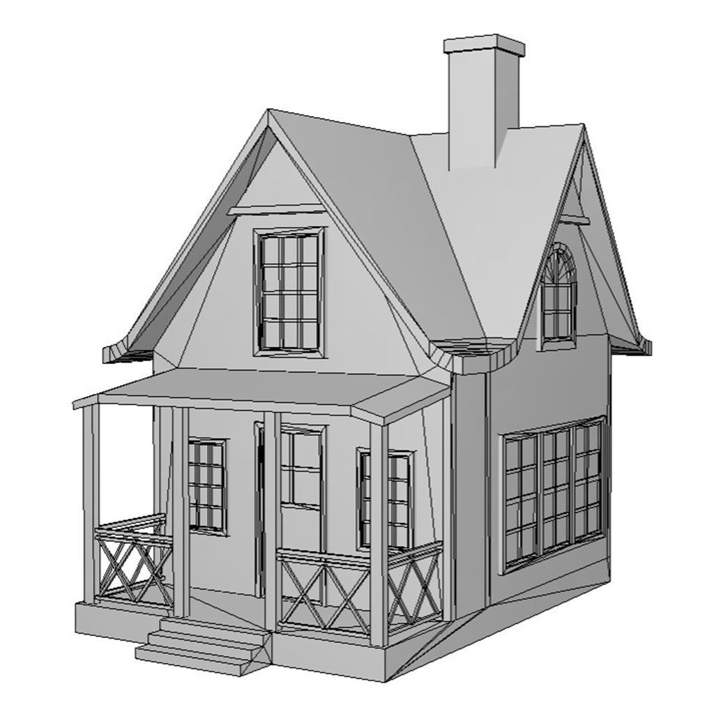American Style Cottage - Town House Model Low-poly 3D model_6