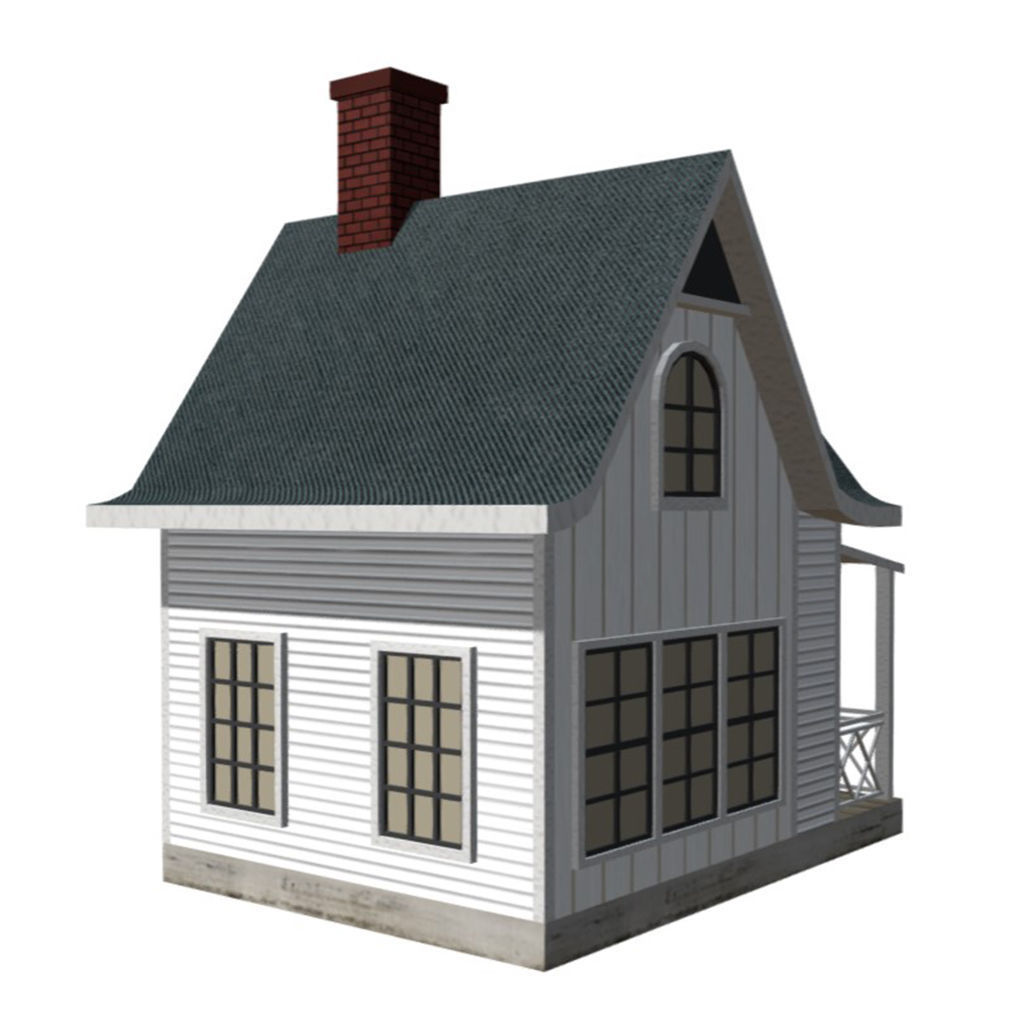 American Style Cottage - Town House Model Low-poly 3D model_2